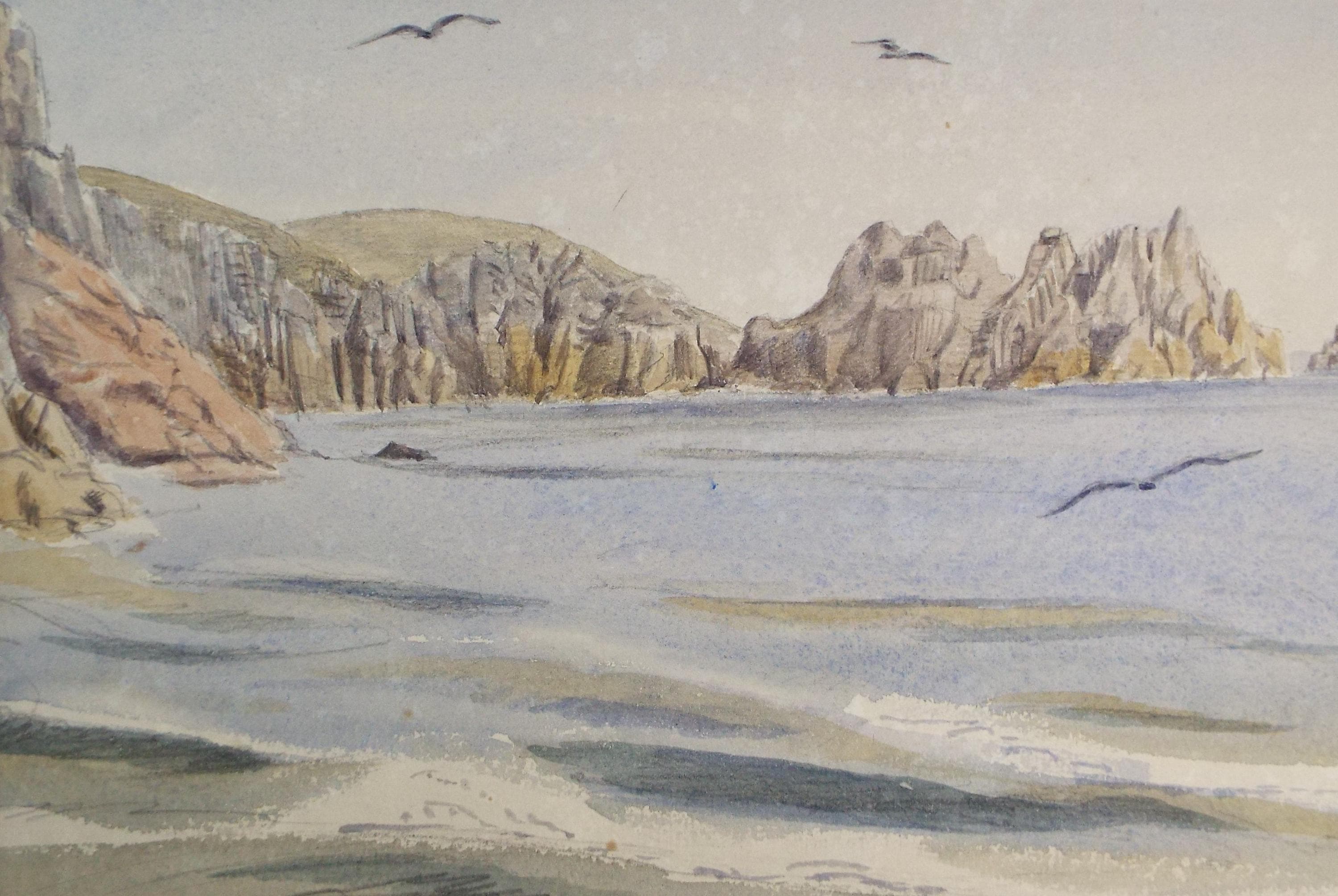 Original Watercolour , 'Bay with Rocky cliffs', Unknown Artist - Marine Landscape, circa 1880