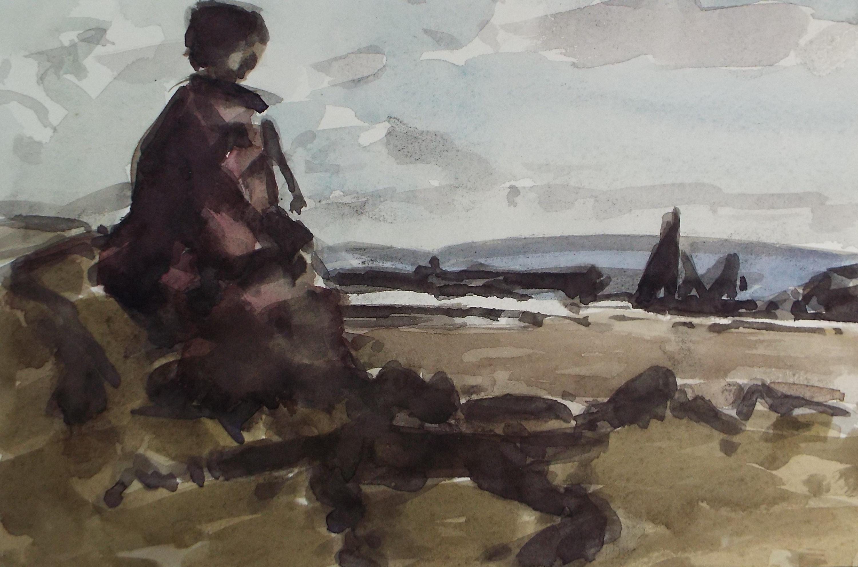 Original Watercolour ,'Contemplative figure', Harold Storey (1888-1965), circa 1950's