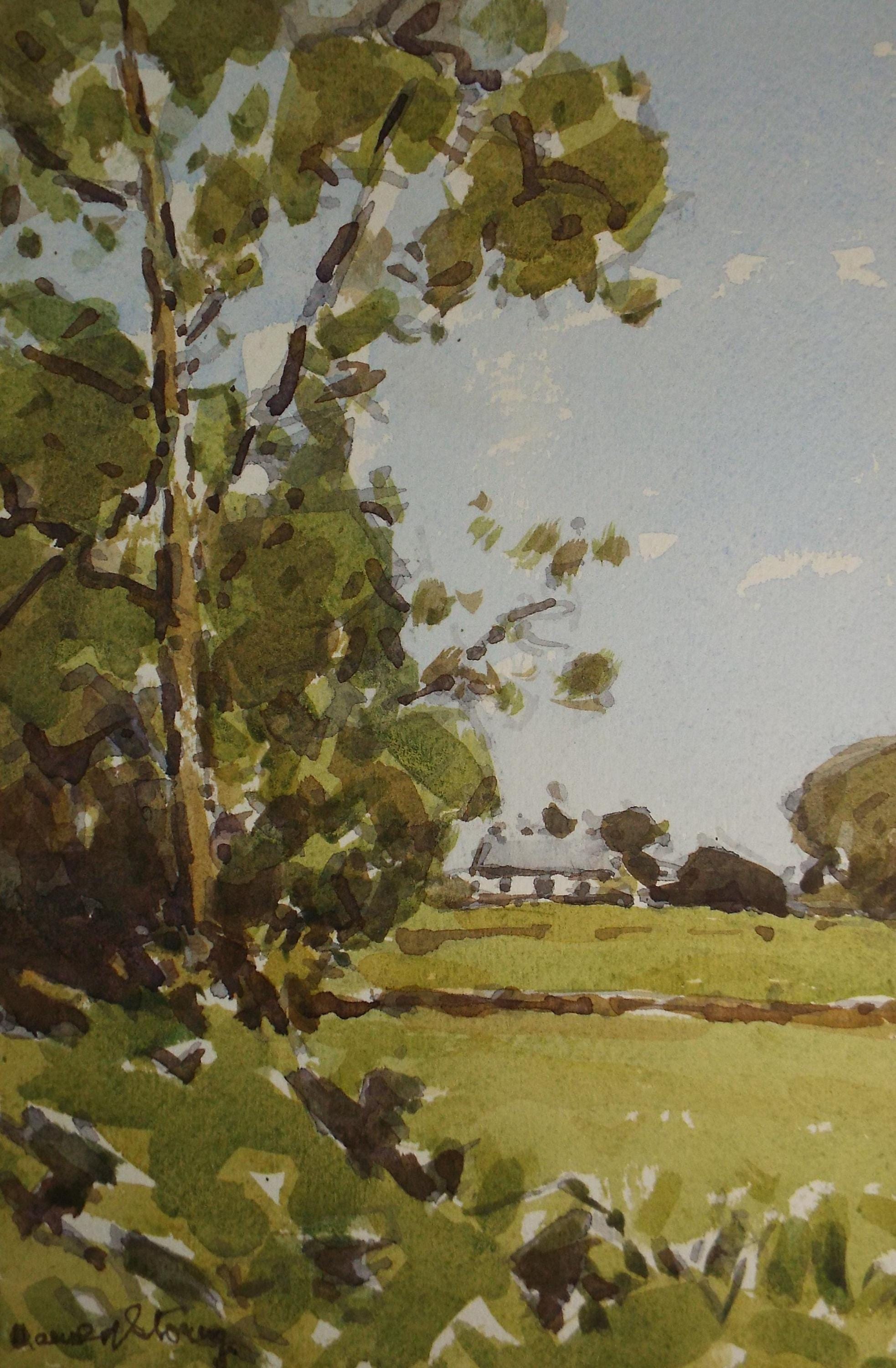 Original Watercolour ,'Farmstead in a Landscape', Harold Storey (1888-1965), dated 1957