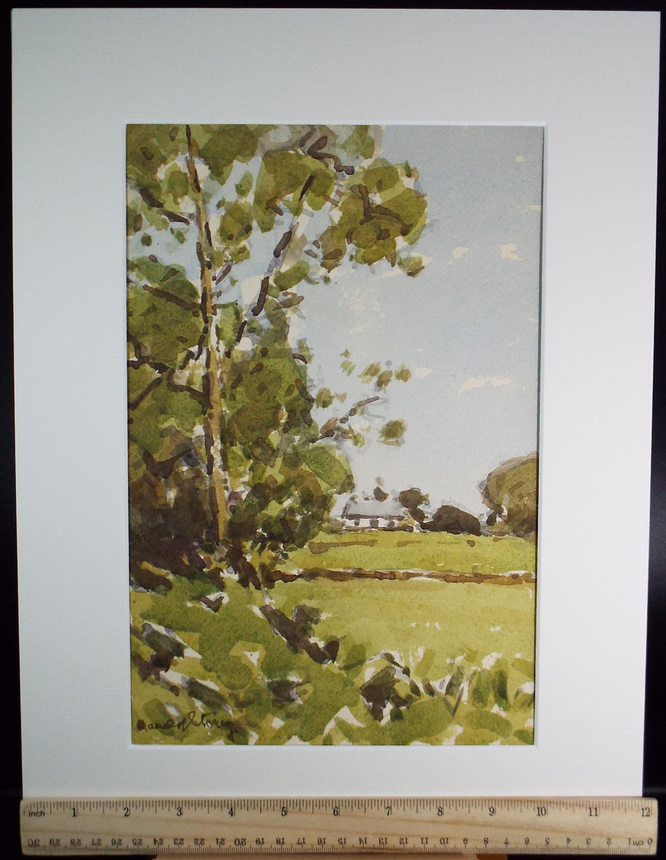 Original Watercolour ,'Farmstead in a Landscape', Harold Storey (1888-1965), dated 1957