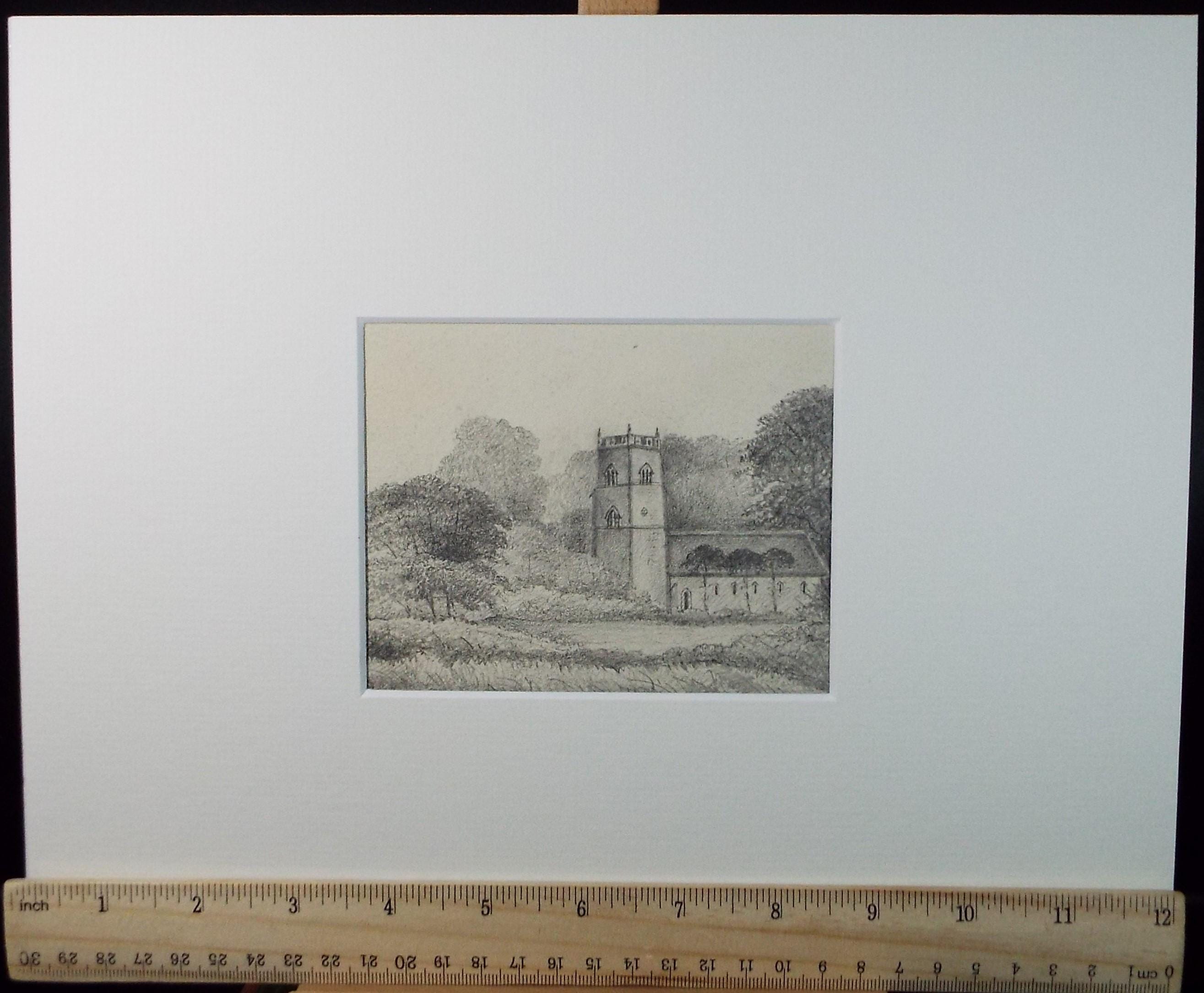 Original Pencil drawing , 'Eaton Church', Circa 1870's, artist unknown