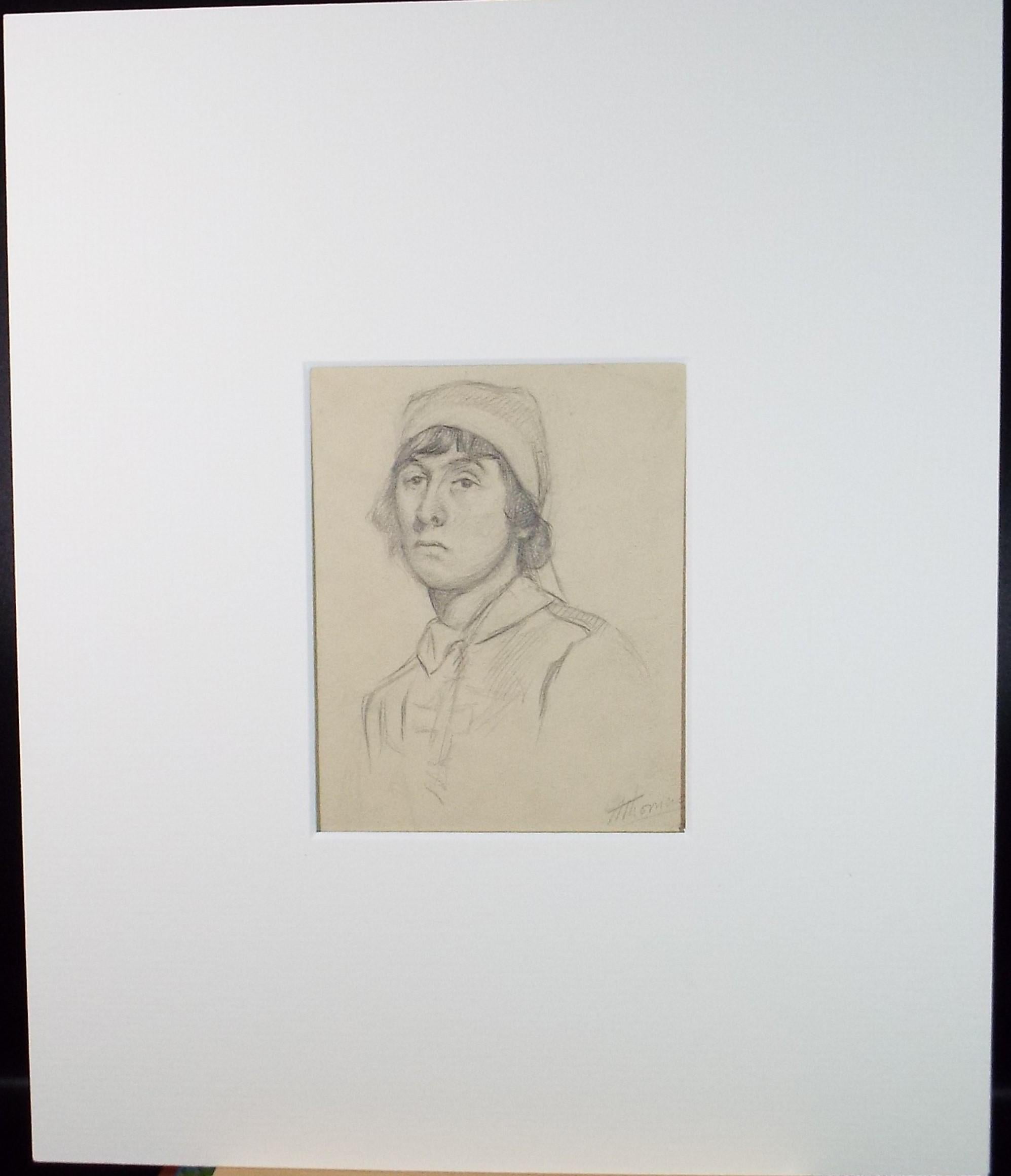 Original Pencil Sketch,'Great War Nurse', dated 1918, Harry Thomas