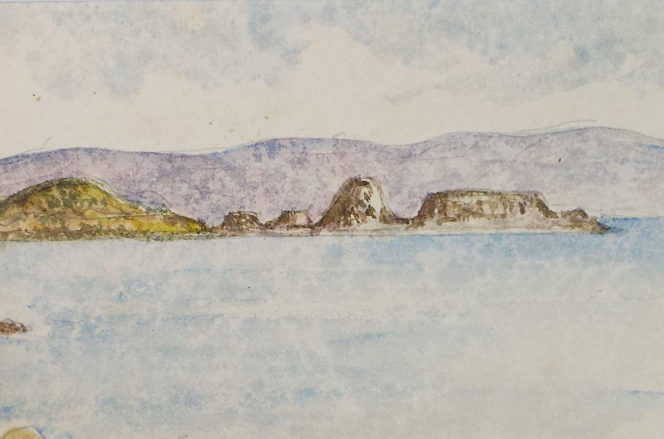 Original Watercolour, 'Coastal View', c1880, Unknown Artist