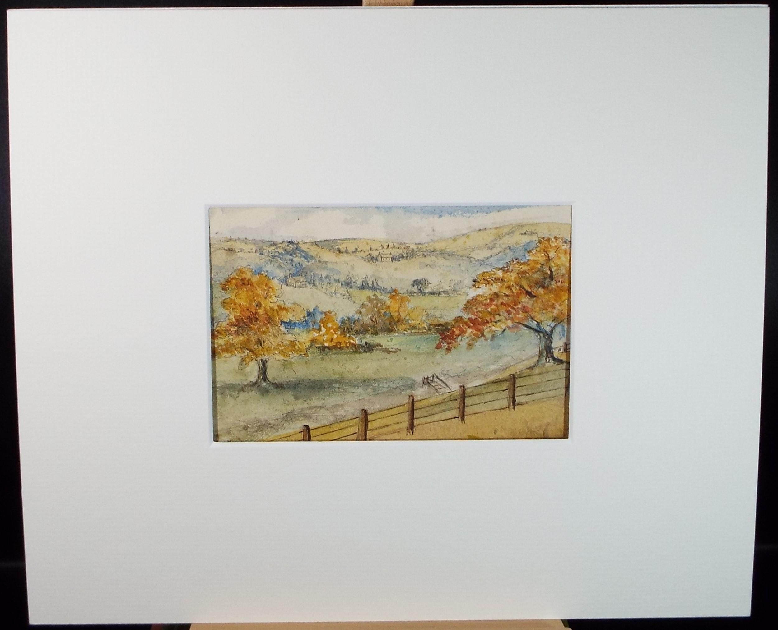 Original Watercolour, 'Autumn landscape', Artist Unknown, dated 1874