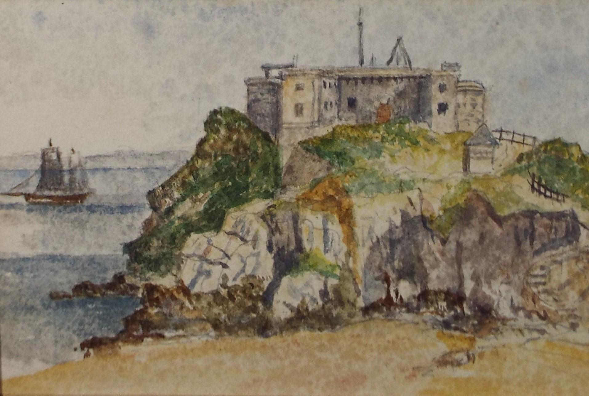 Original Watercolour dated 1890, 'St. Catherine's Island, Tenby' Unknown Artist - Marine Landscape