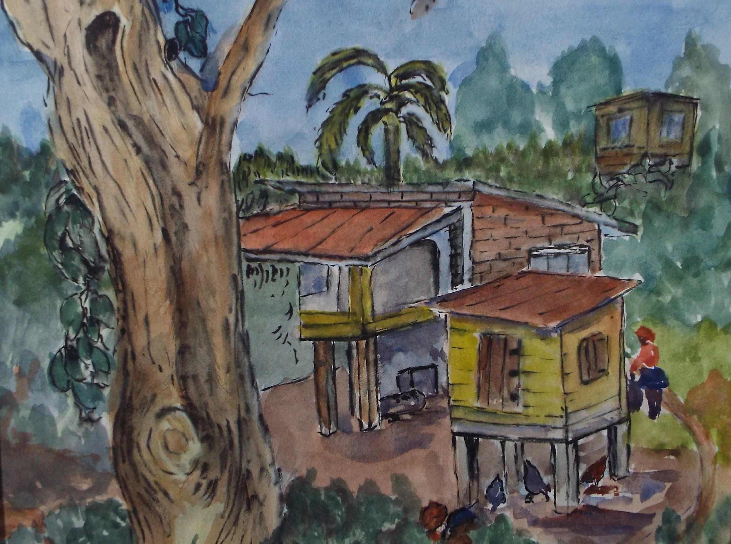 Original Watercolour Dated 1983, 'Les Cotteaux, Tobago', Marie W Hiorns