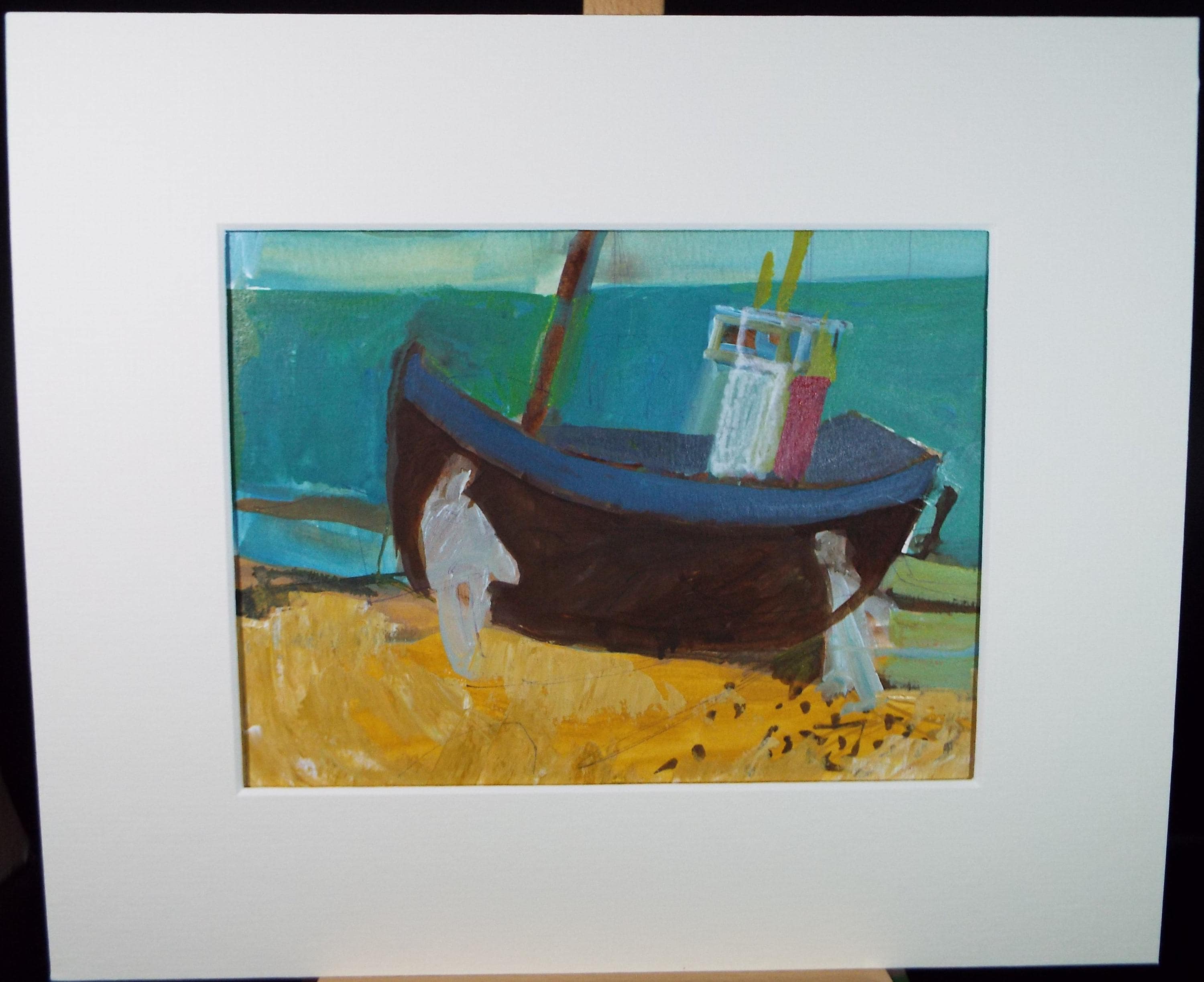 Original Watercolour Gouache , 'Figures and Boat on the shore', Colin Fifield (1940-2022), circa 1980's