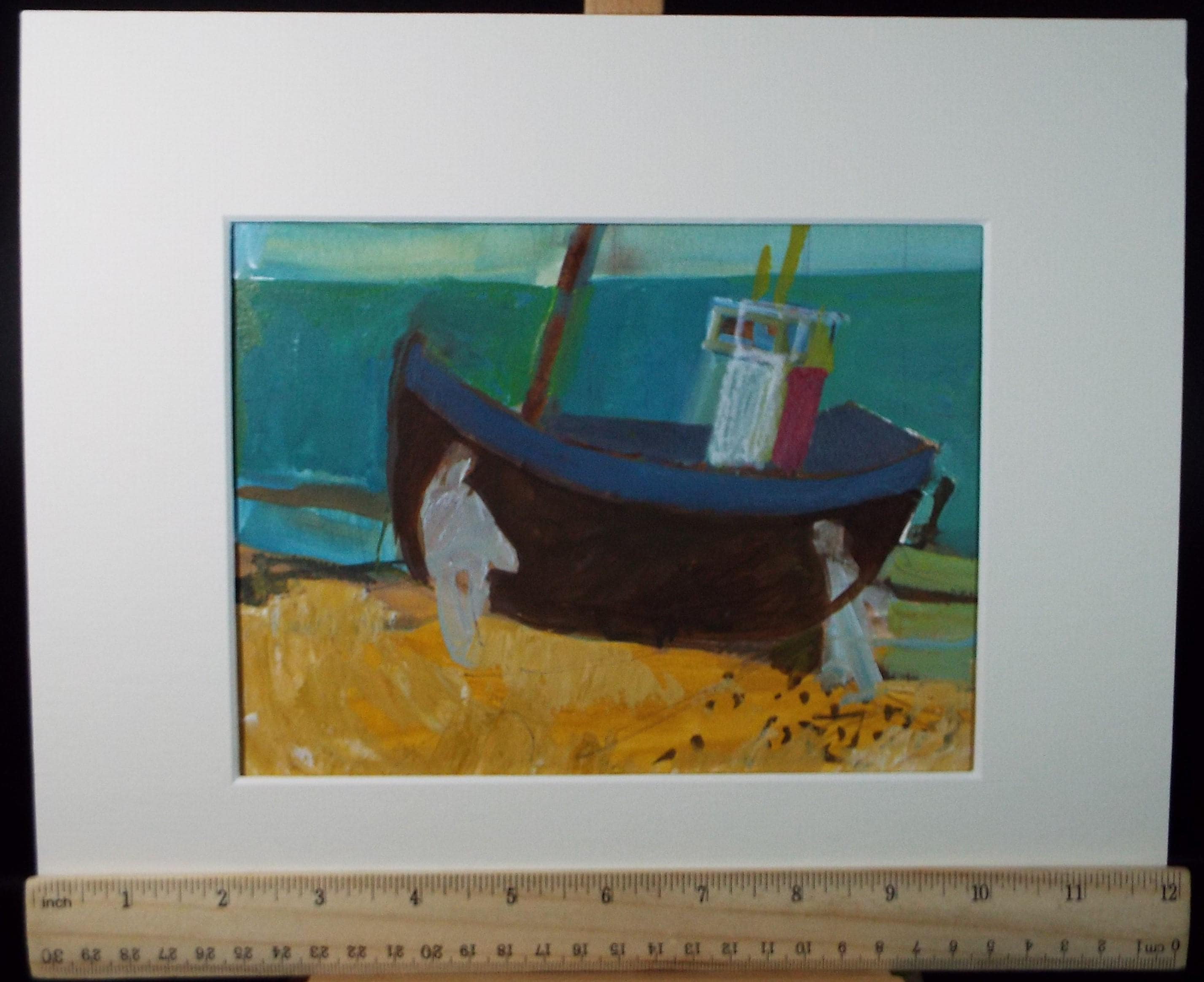 Original Watercolour Gouache , 'Figures and Boat on the shore', Colin Fifield (1940-2022), circa 1980's