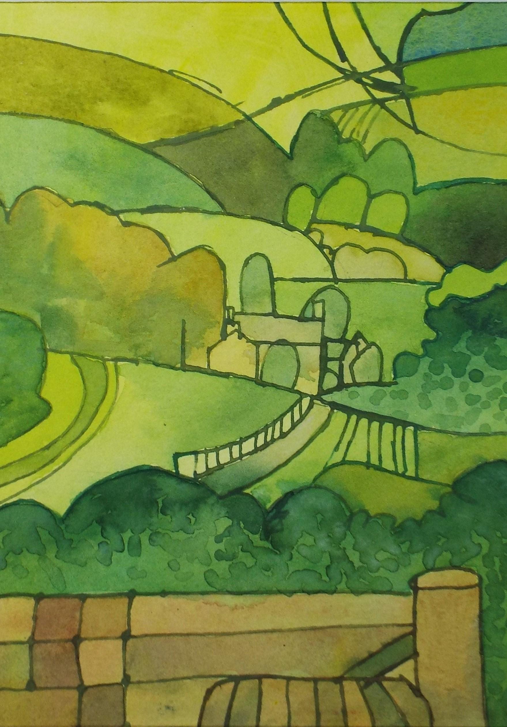 Original Watercolour, 'Green Landscape', Colin Fifield (1940-2022), circa 1980's