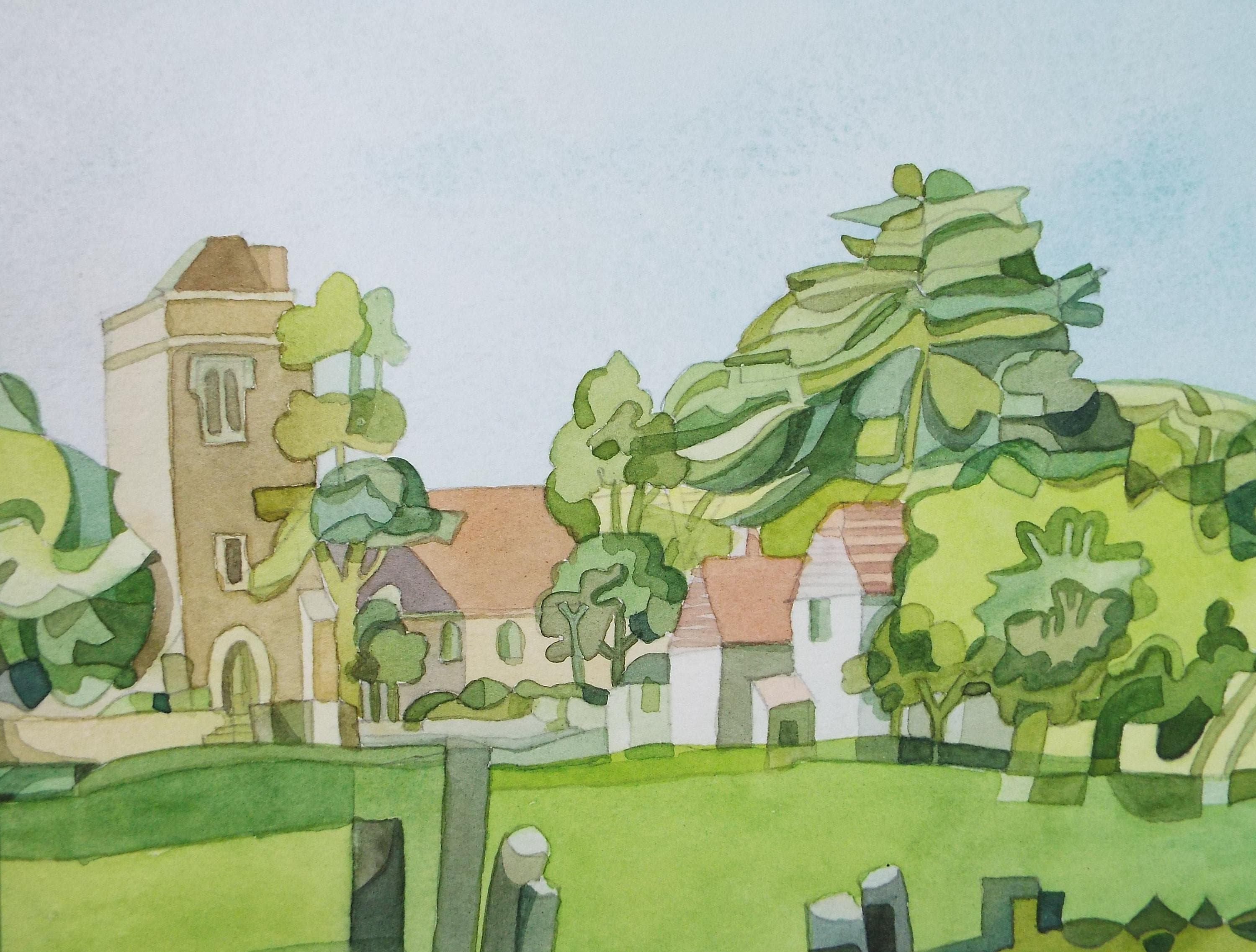 Original Watercolour, 'Kent Church', Colin Fifield (1940-2022), circa 1990's