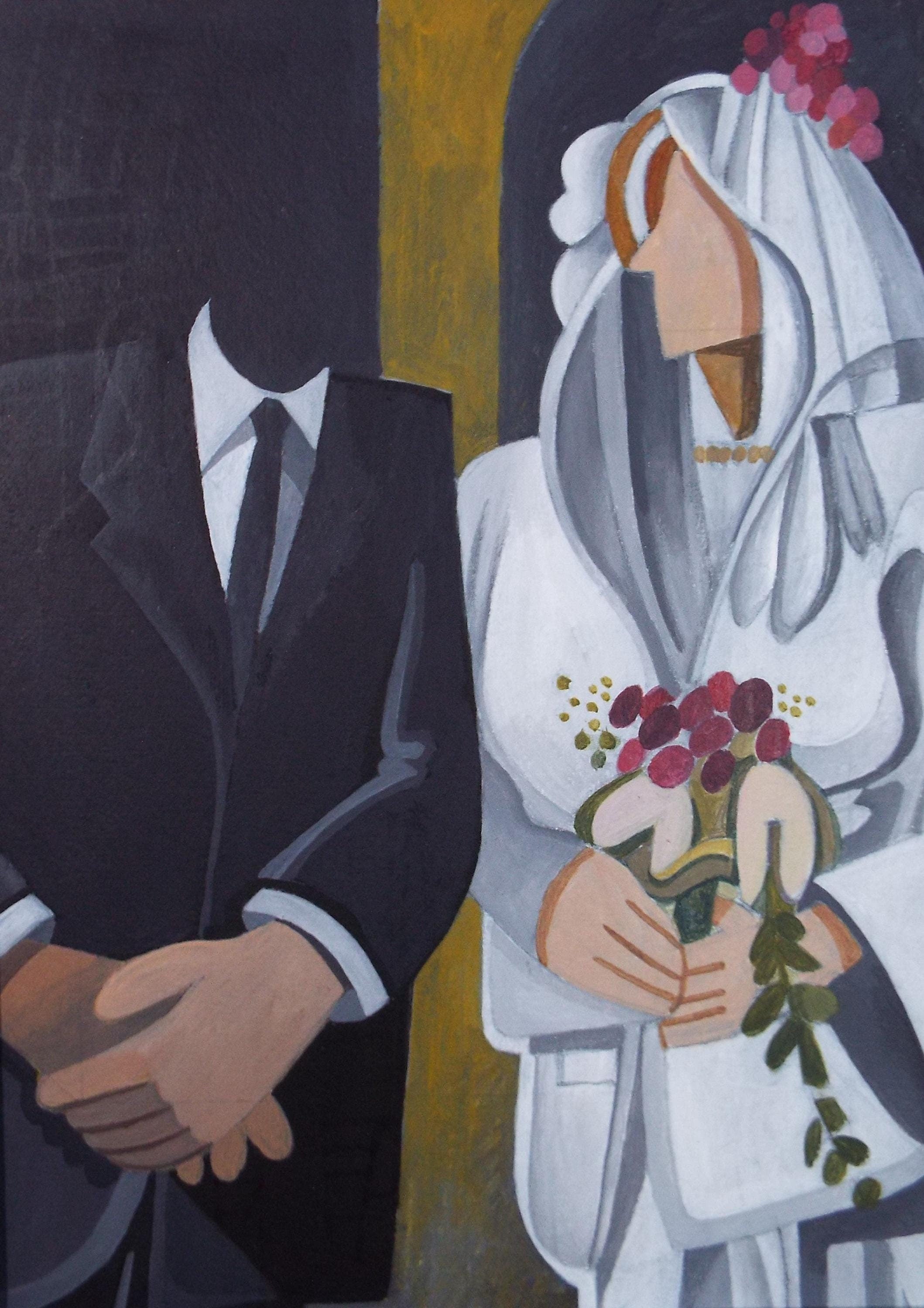 Original Watercolour Gouache , 'Bride & Groom', Colin Fifield (1940-2022), circa 1990's