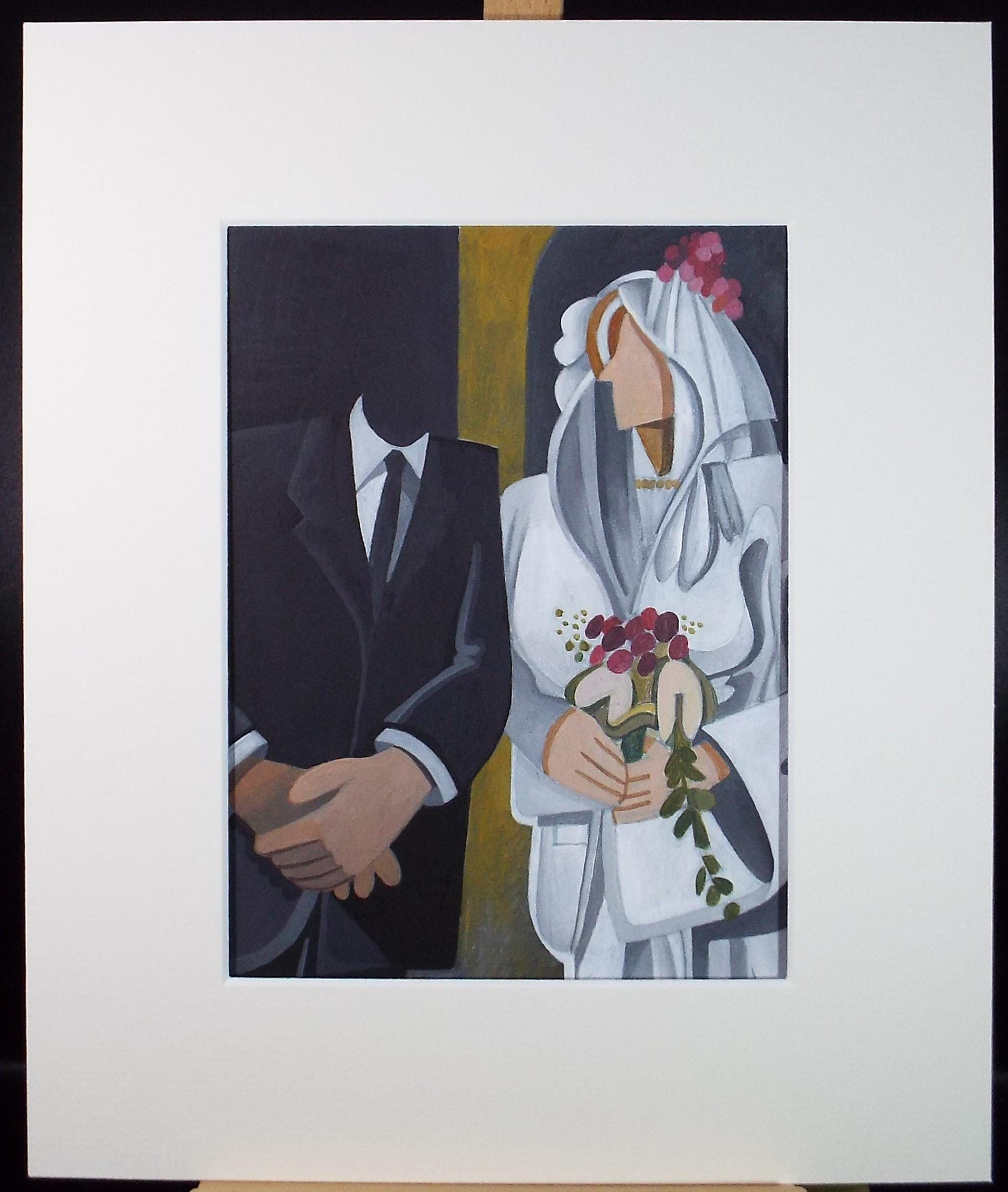 Original Watercolour Gouache , 'Bride & Groom', Colin Fifield (1940-2022), circa 1990's