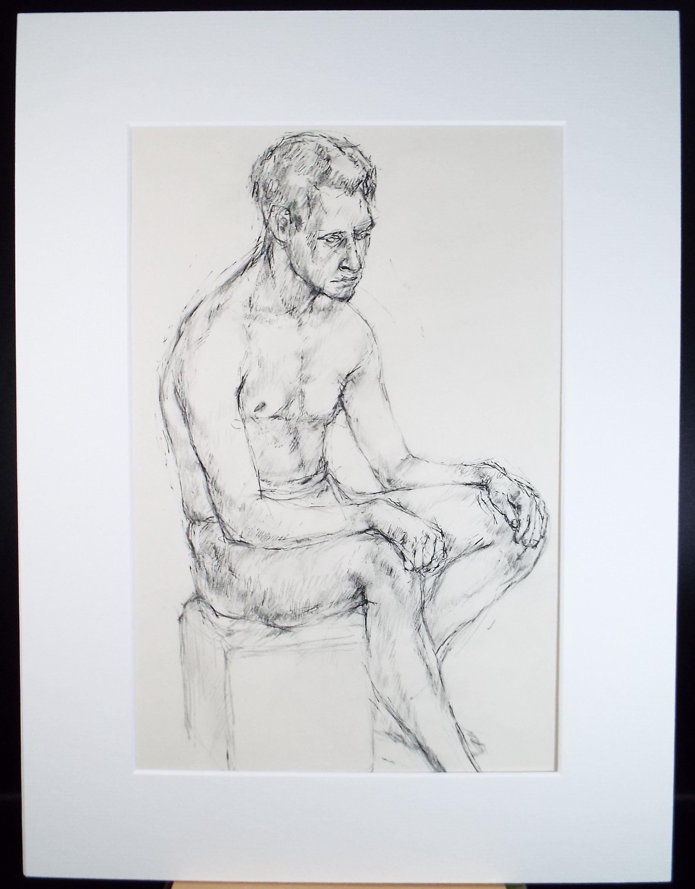 Pen & ink drawing 'Seated Male figure', c1950s, C.D. Finley