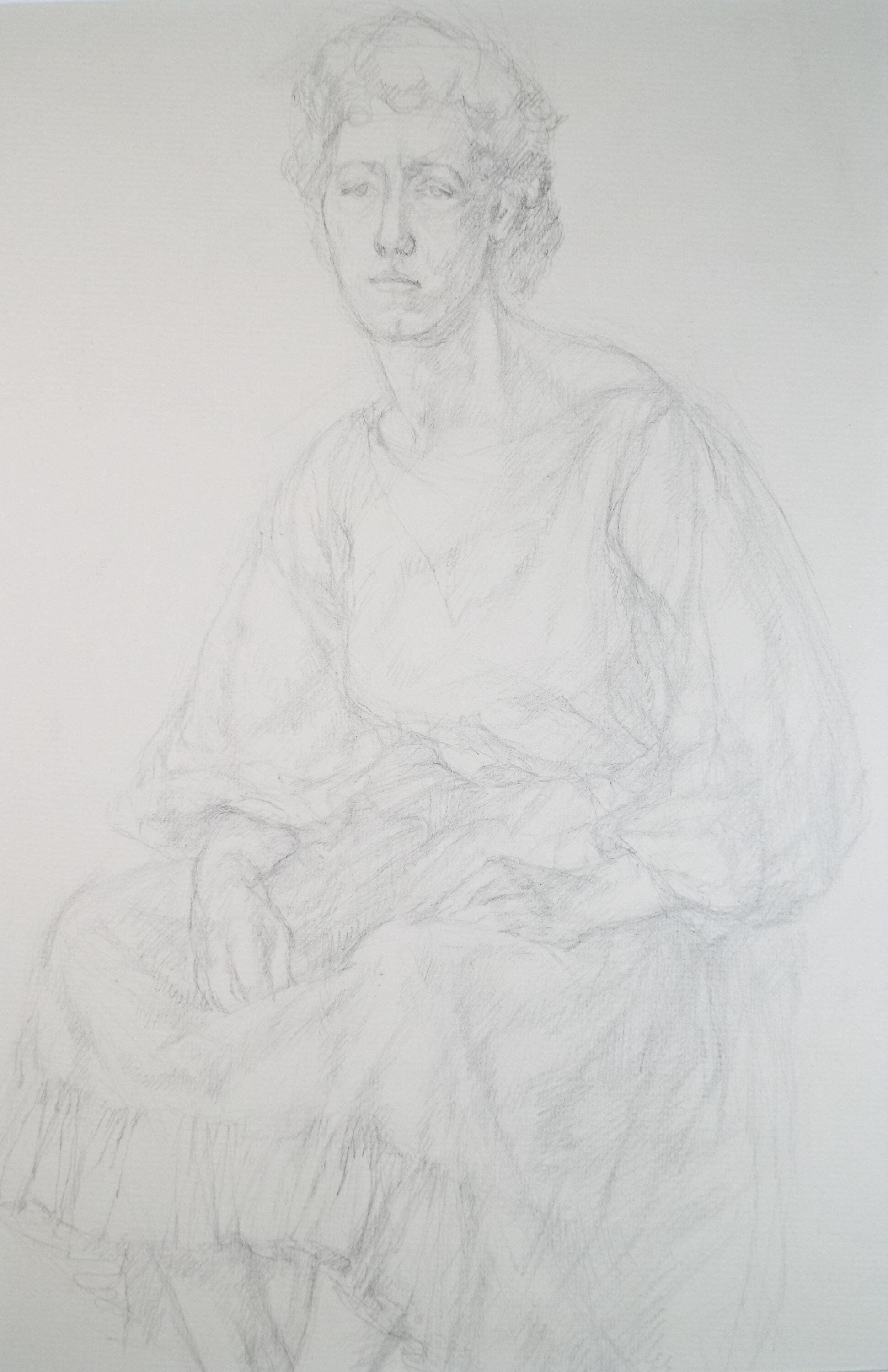 Pencil drawing 'Seated Woman', c1950s, C.D. Finley