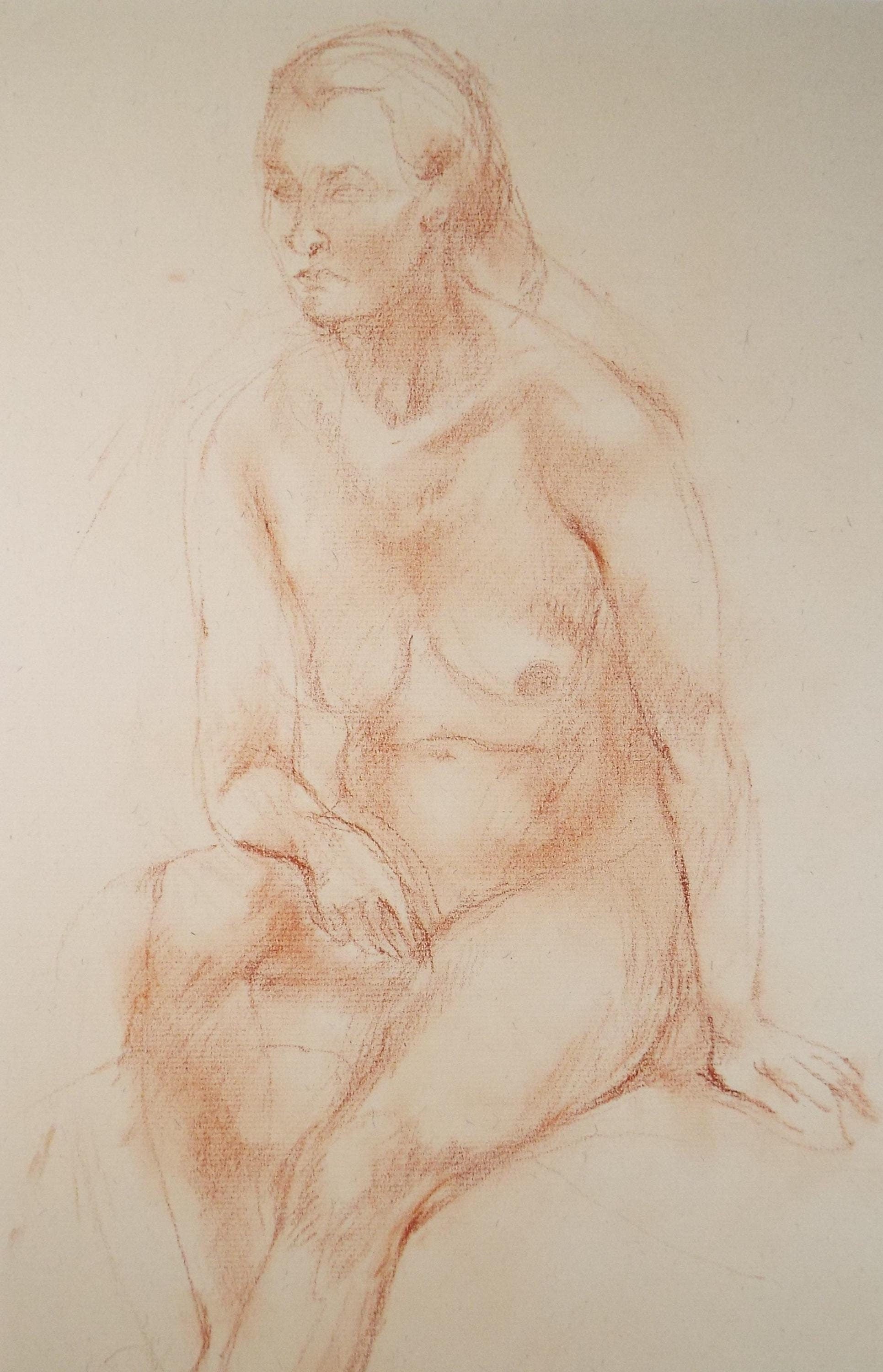 Red Chalk drawing 'Seated woman', c1950s, C.D. Finley