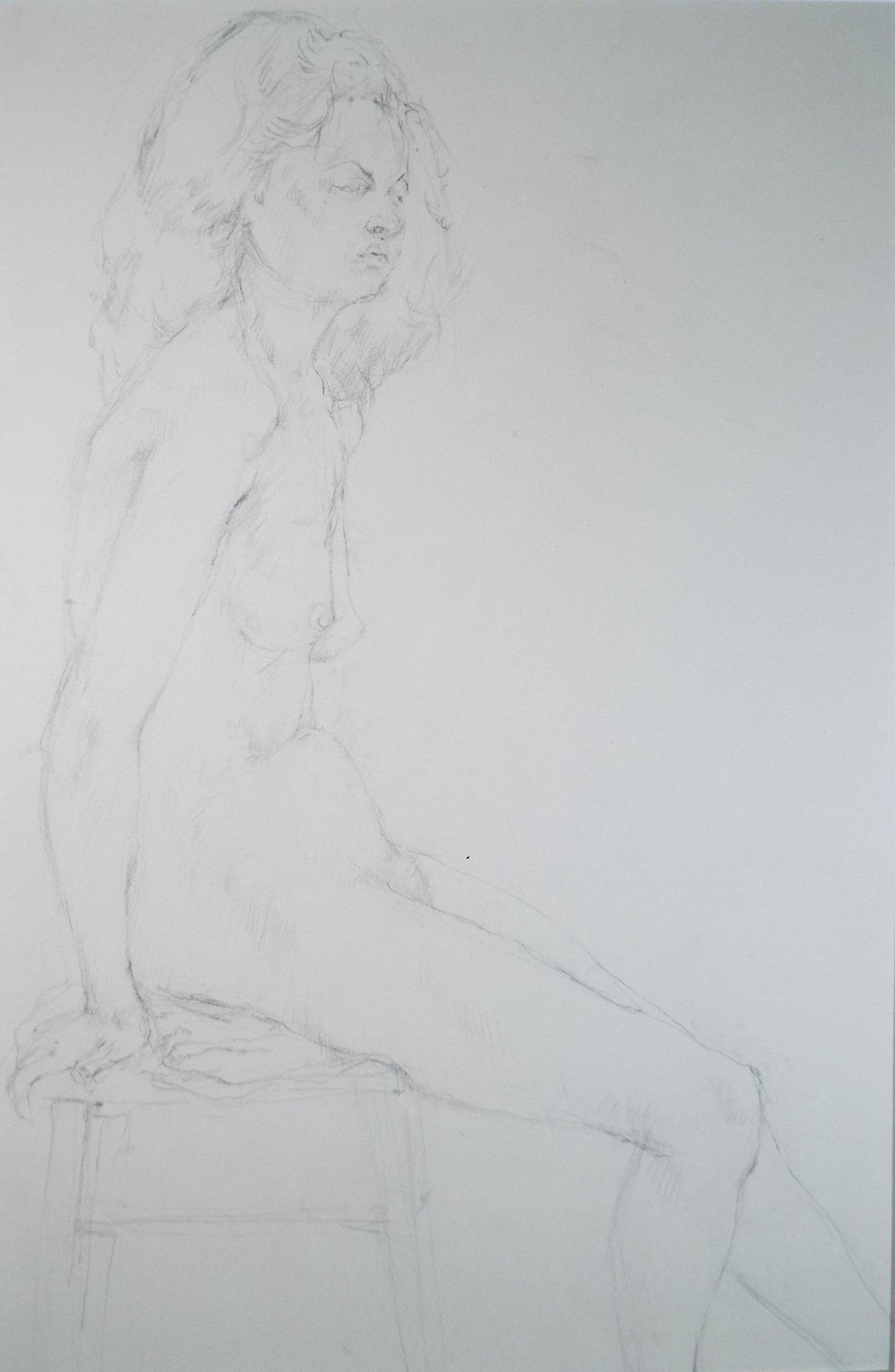 Pencil drawing 'Seated Woman', c1950s, C.D. Finley