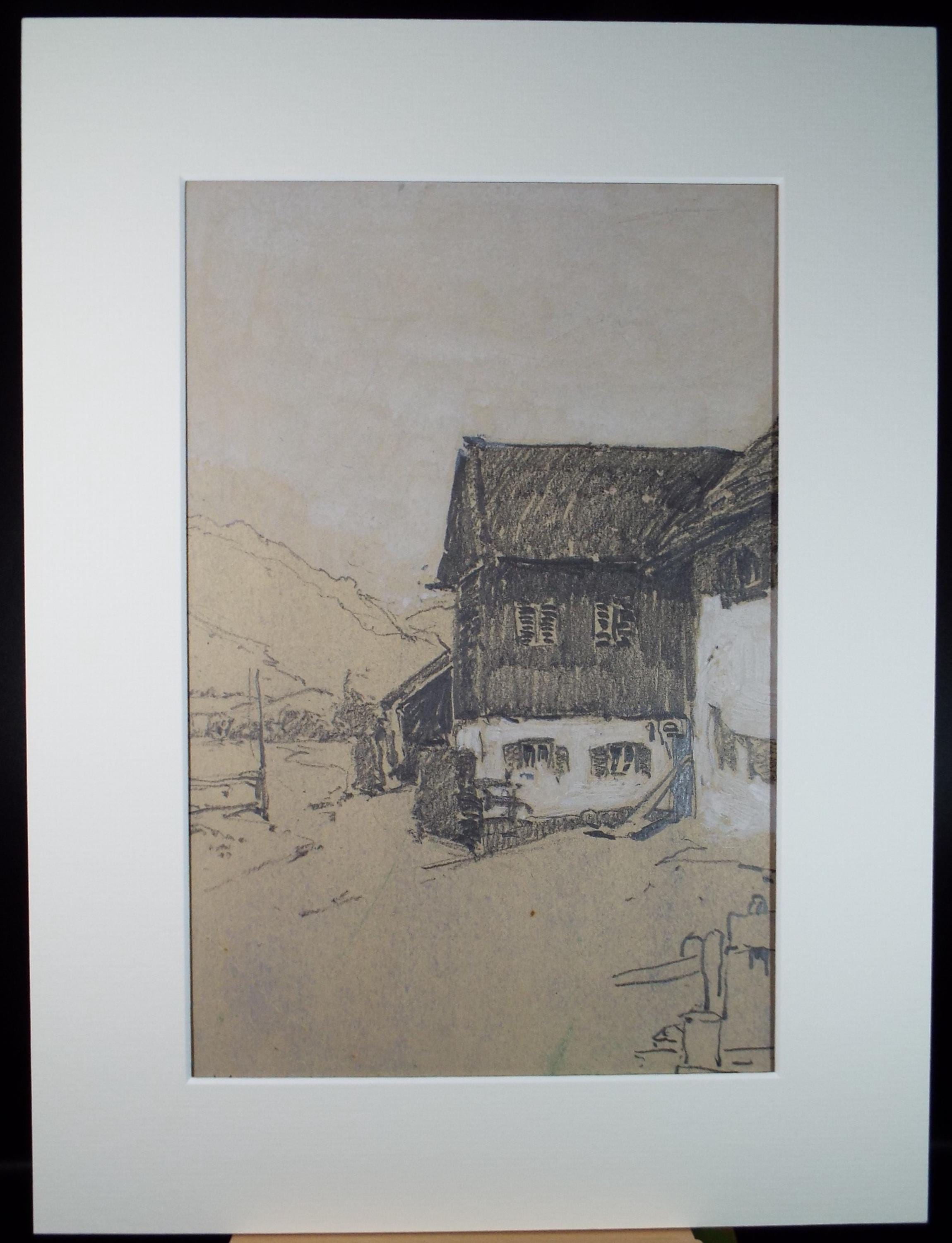 Original Pencil Drawing, 'Alpine Farmhouse', dated 1932, Hans Von Heider (1867-1952)