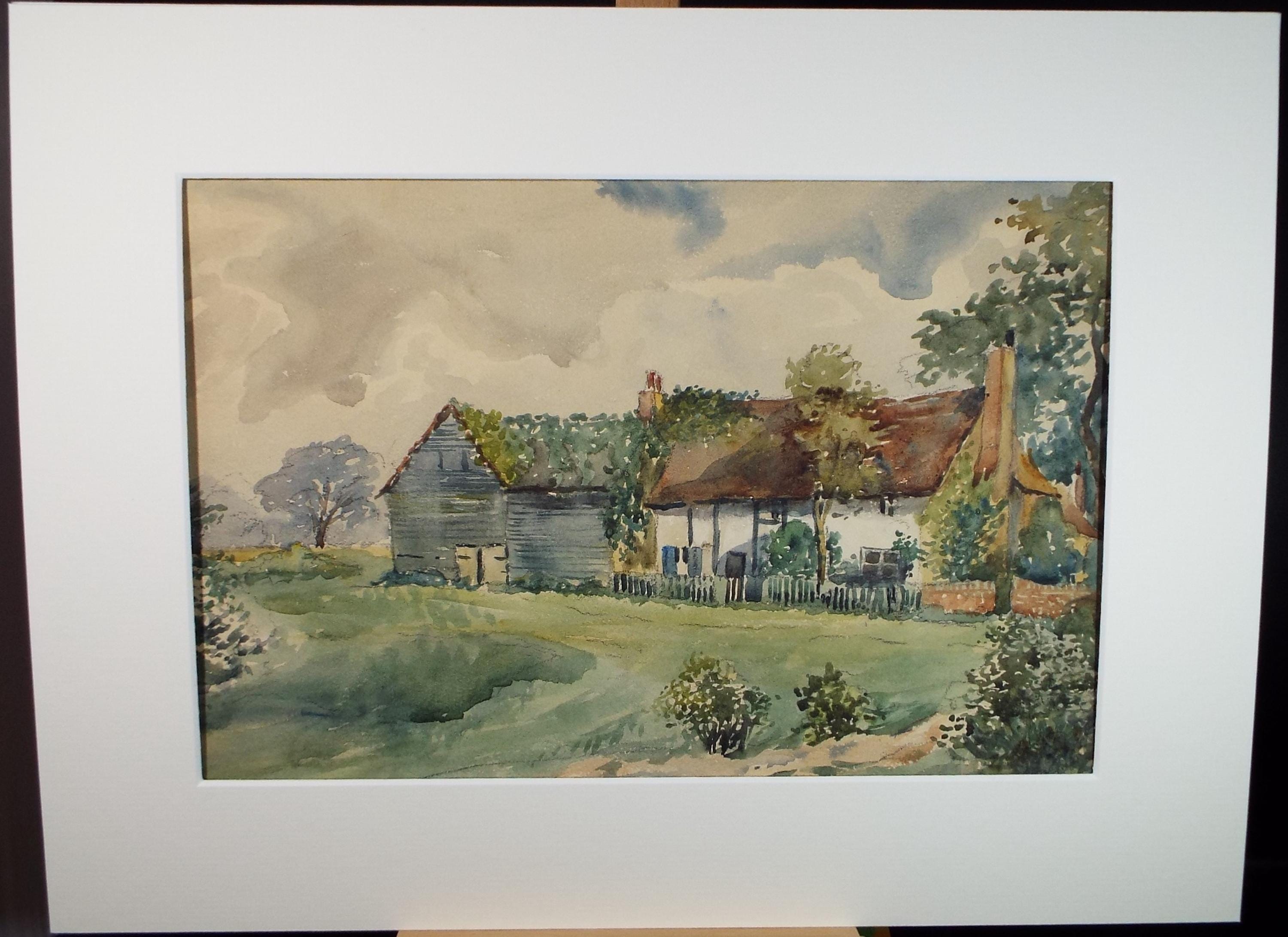 Original Watercolour, 'Half timbered cottage & barn', Late 19th Century, Artist Unknown