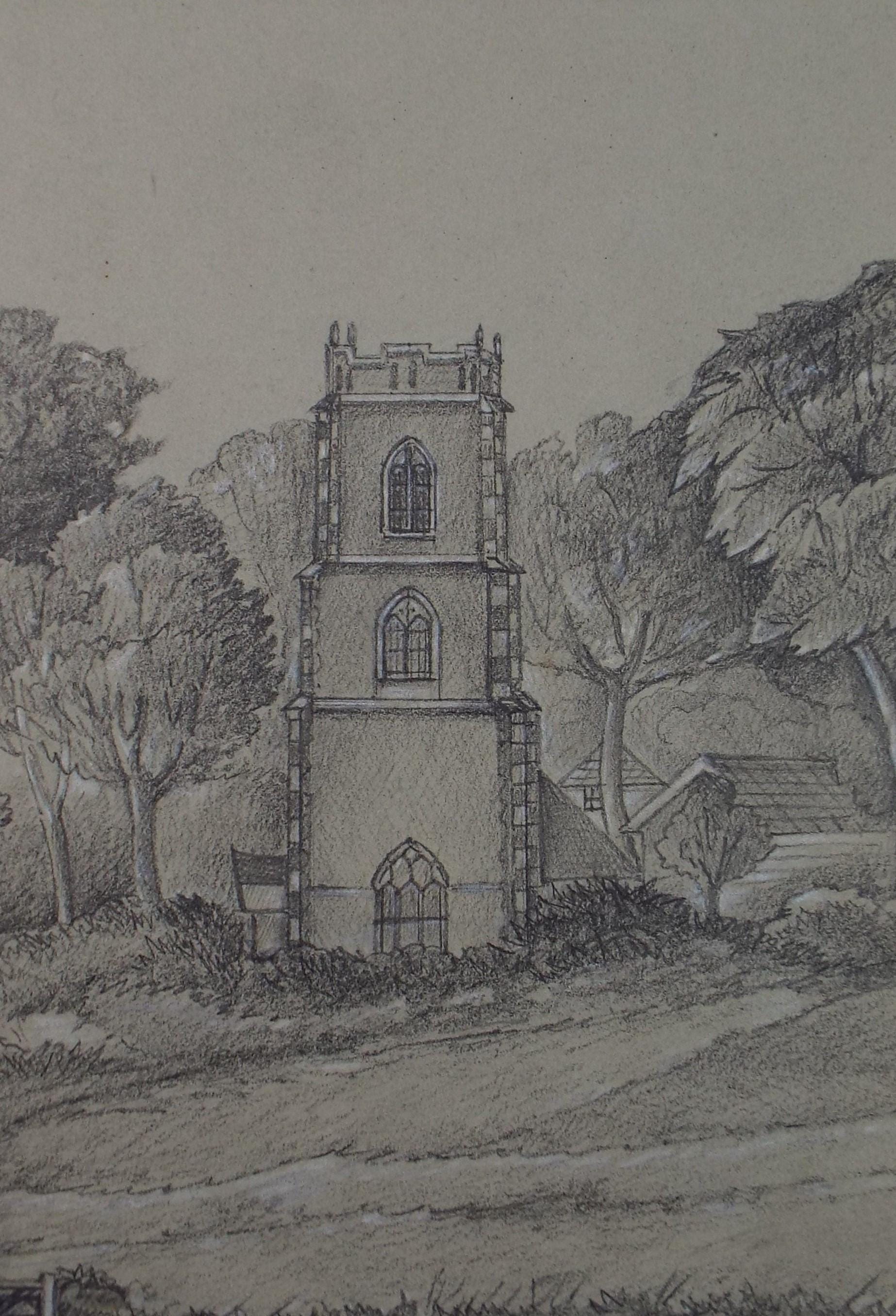 Original Pencil drawing, 'Eaton Church', dated 1864, artist unknown