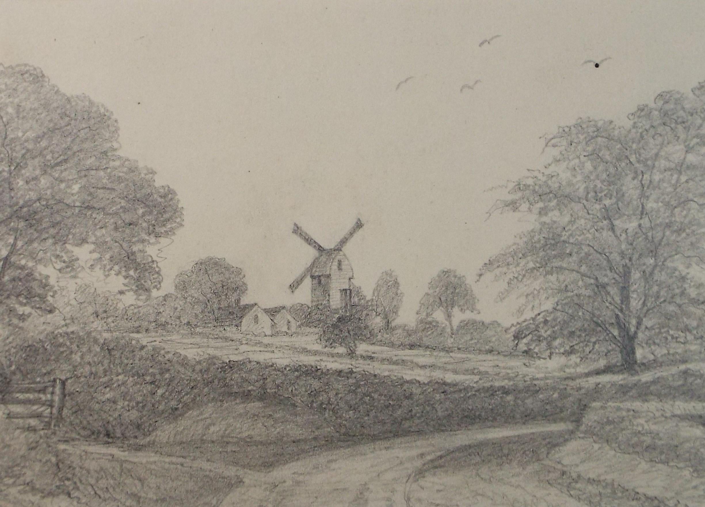 Original Pencil drawing, 'Long's Mill Stradbroke', Dated 1879', artist unknown