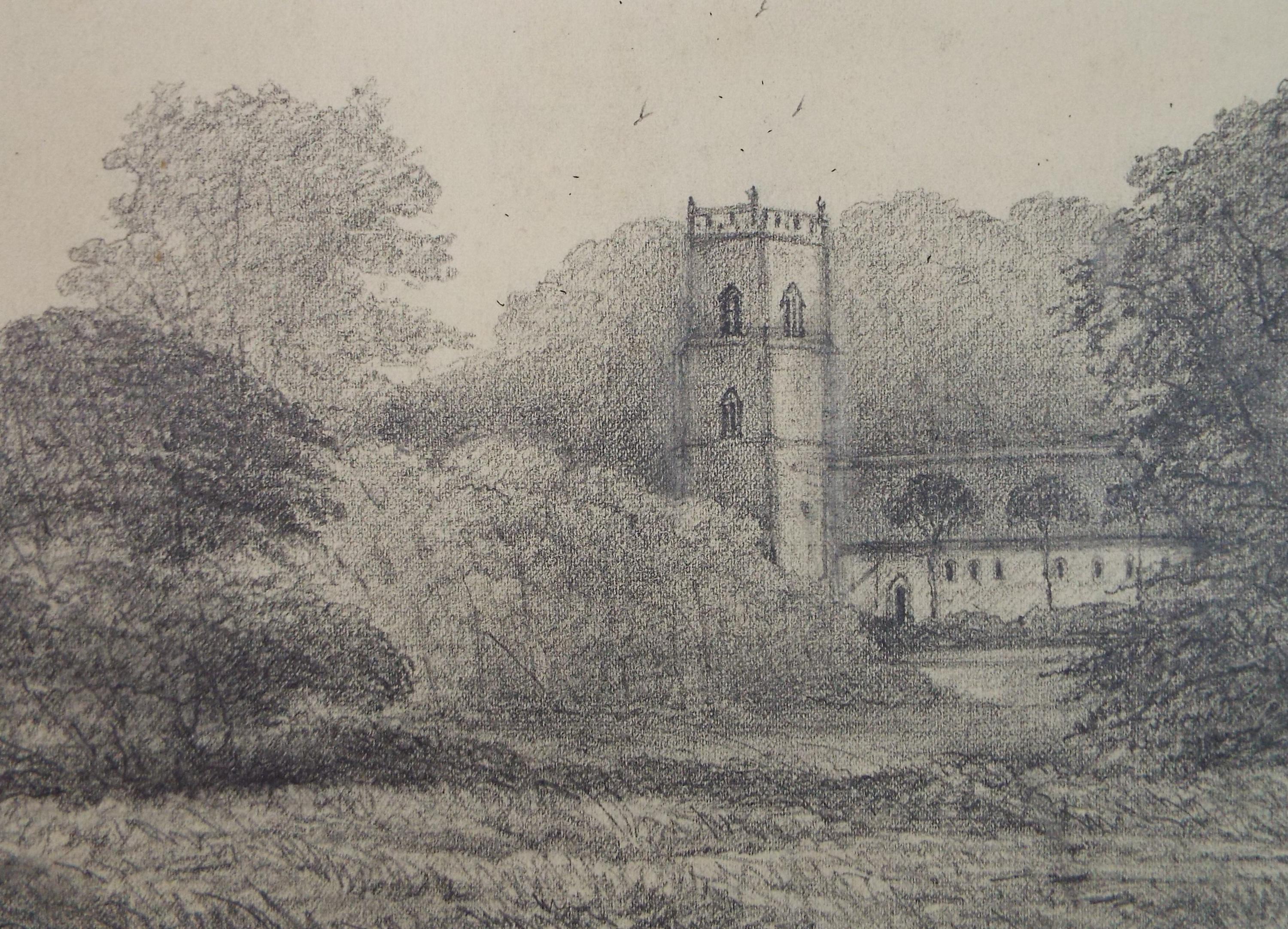 Original Pencil drawing, 'Eaton Church', Dated 1880', artist unknown