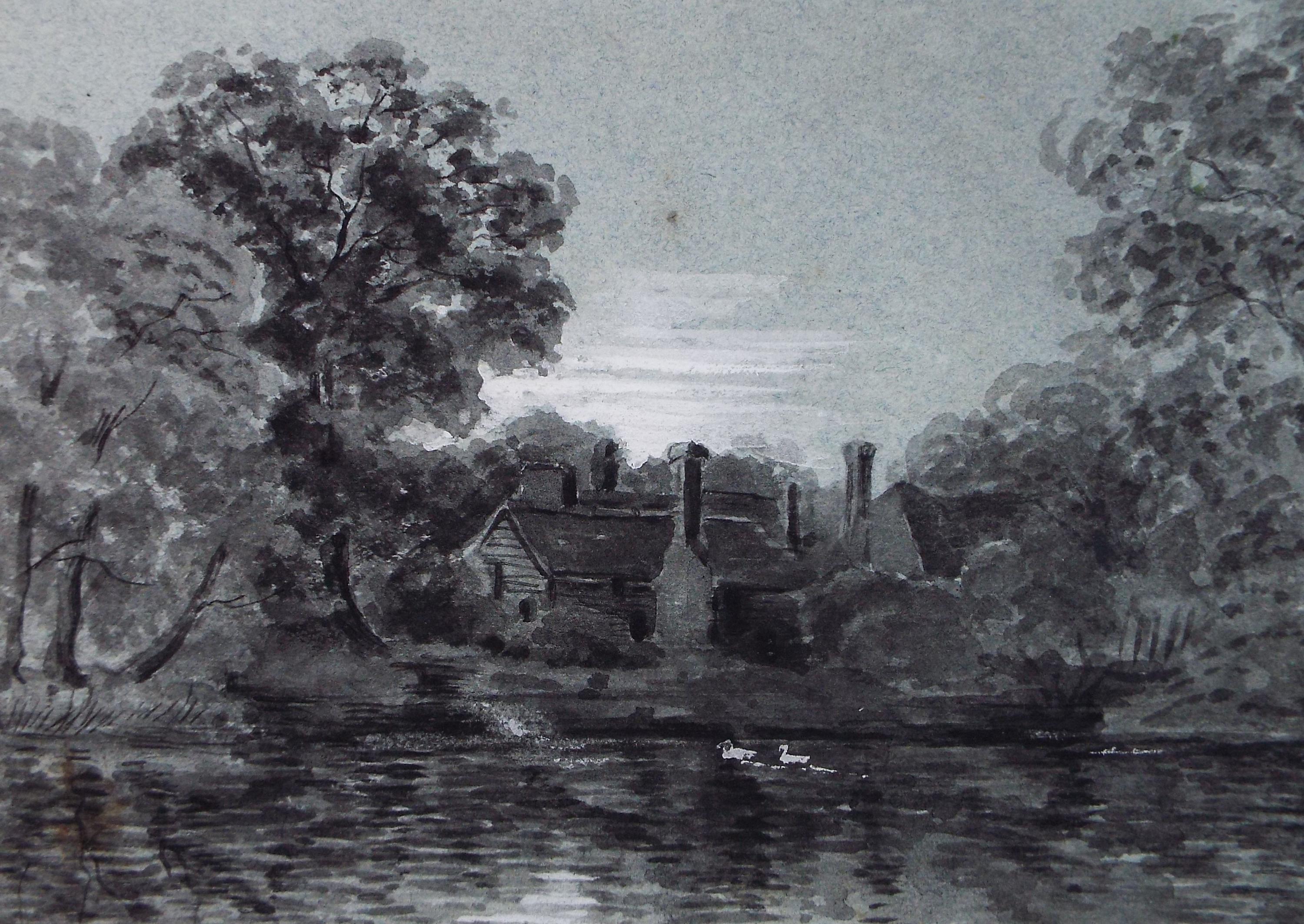 Original Watercolour, 'House on the River', Artist Unknown, Circa 1880's