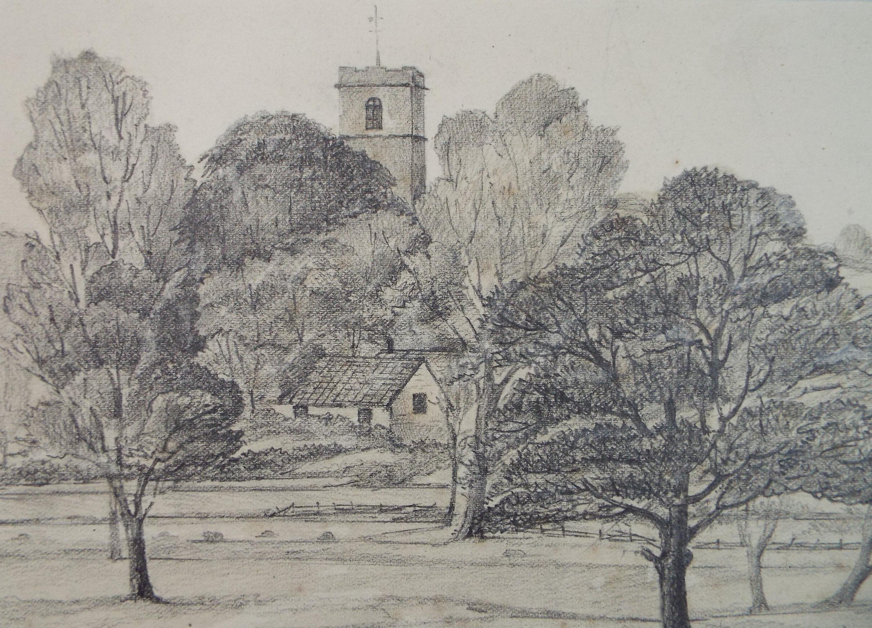 Original Pencil drawing, 'Old Fakenham Curch', Circa 1880, artist unknown