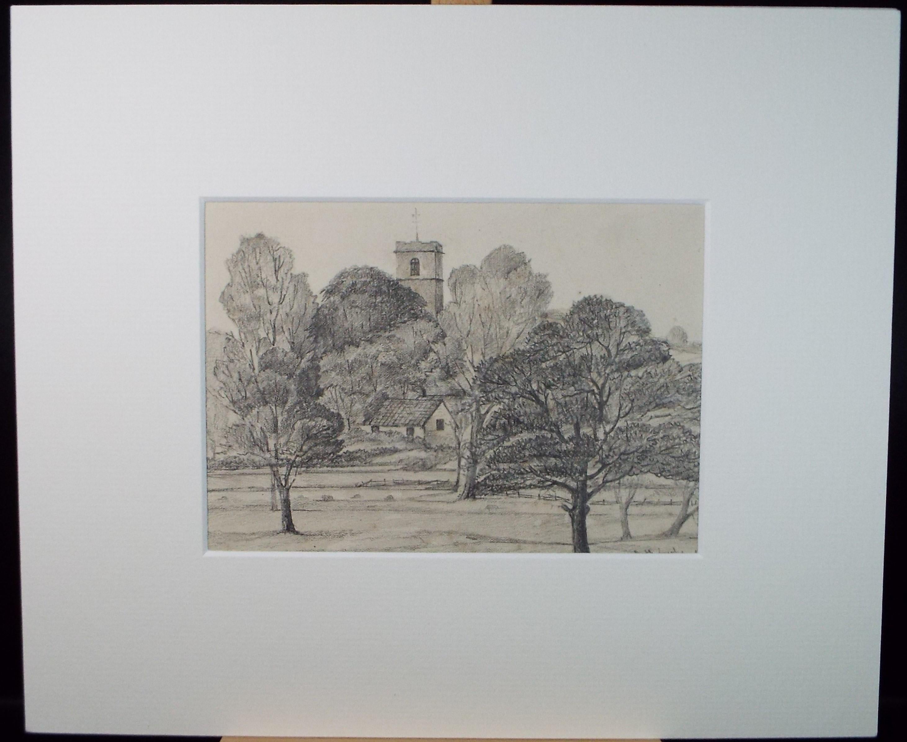 Original Pencil drawing, 'Old Fakenham Curch', Circa 1880, artist unknown