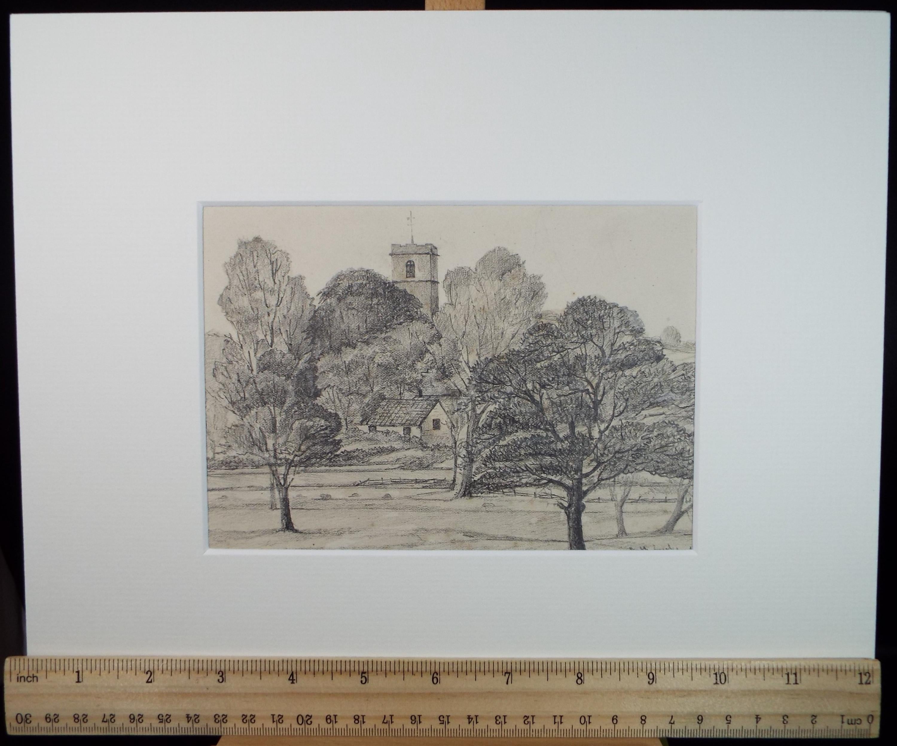 Original Pencil drawing, 'Old Fakenham Curch', Circa 1880, artist unknown