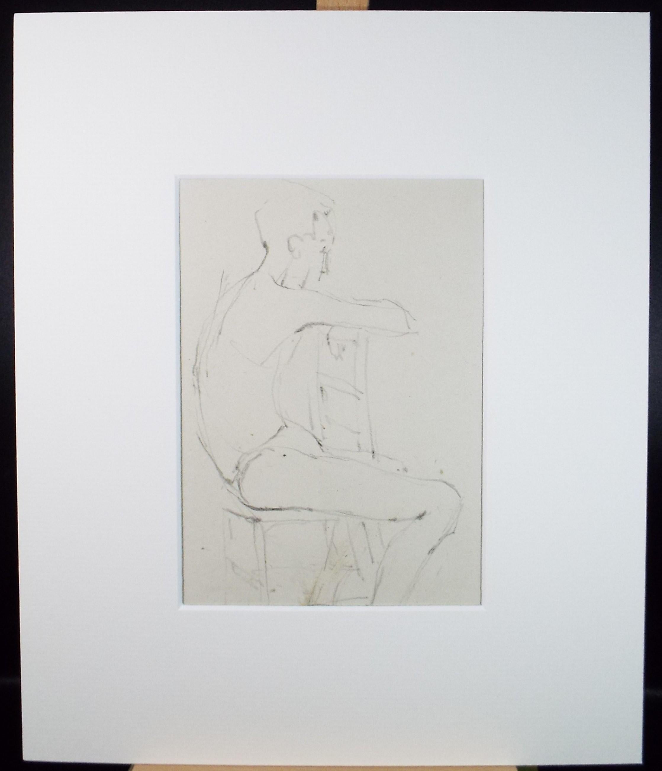 Pencil drawing 'Seated male', c1950s, C.D. Finley