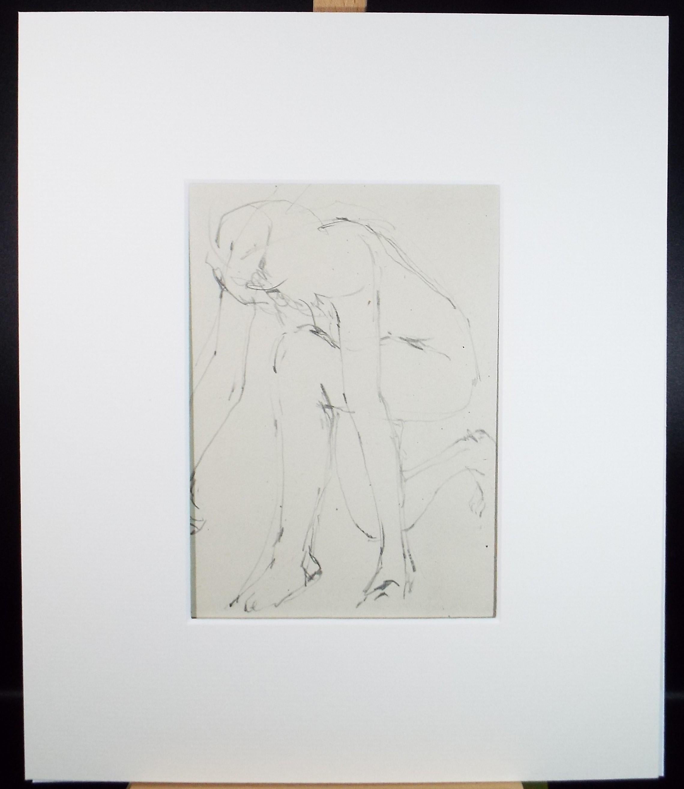 Pencil drawing 'crouching female', c1950s, C.D. Finley