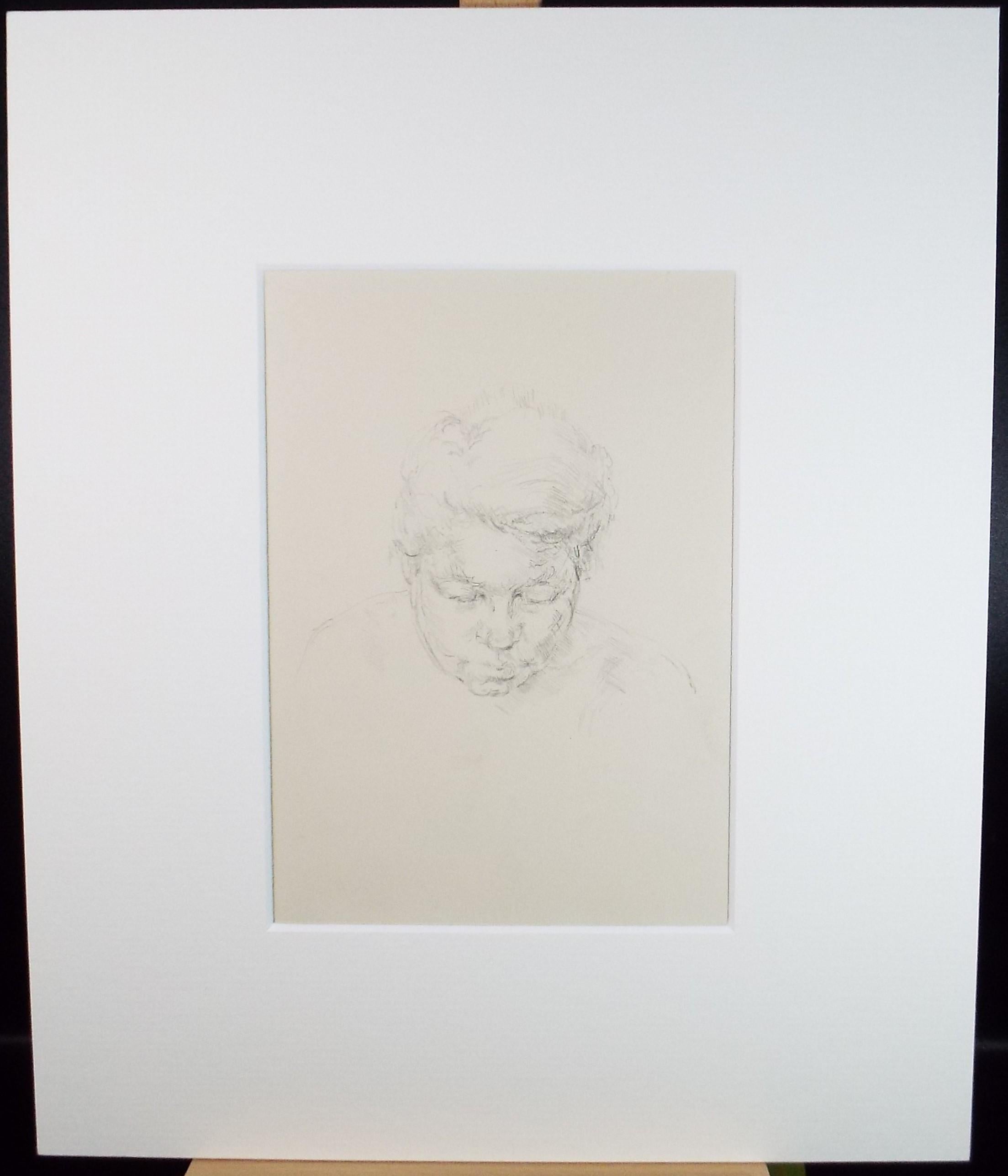 Pencil drawing, 'Woman in deep thought', 1950's, Mariota Bosanquet 1923 -2022