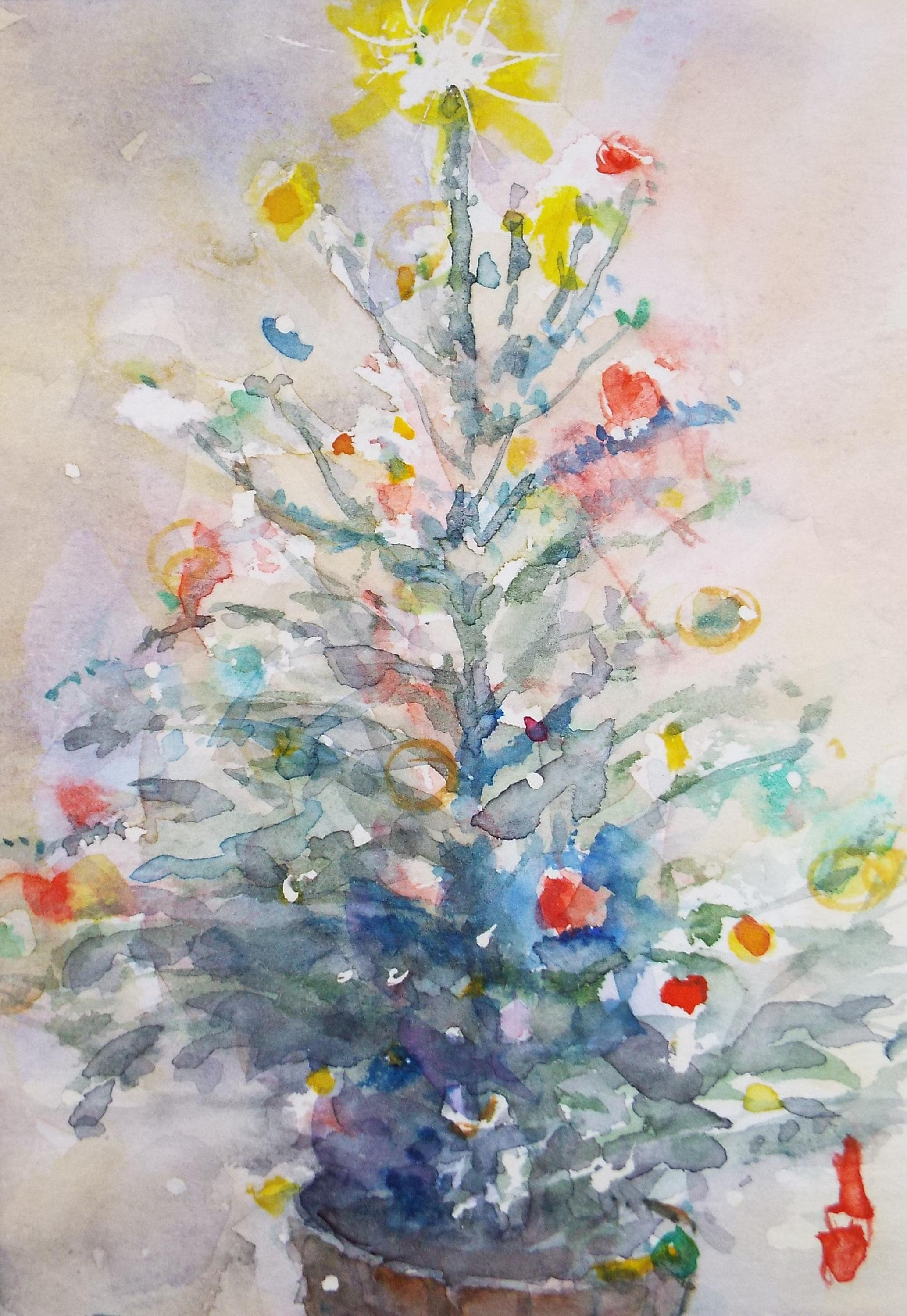 Original Watercolour,'Christmas Tree', circa 1980's, Michael Stone b1922