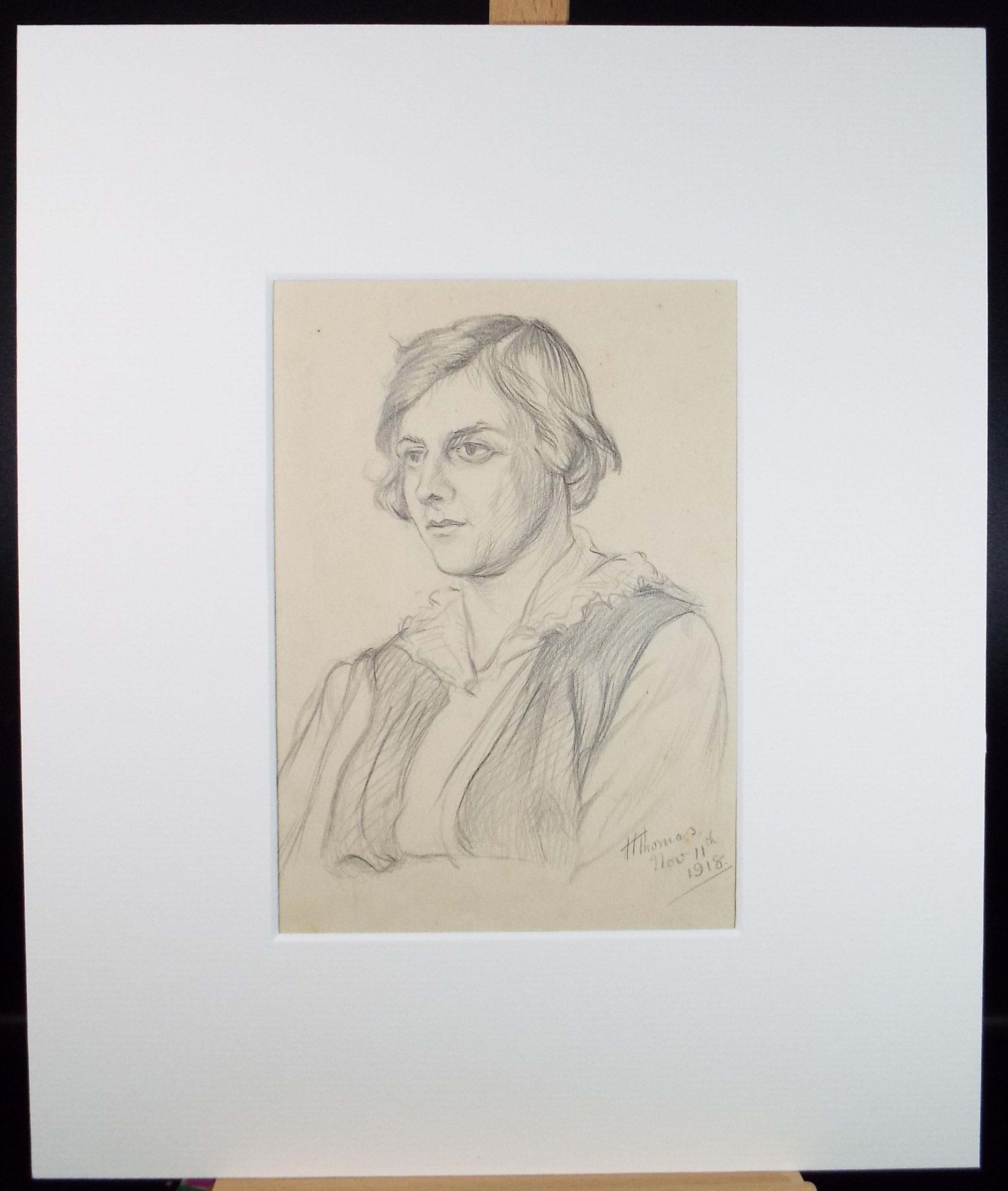 Original Pencil drawing, 'Male Portrait', Harry Thomas, Dated 1918