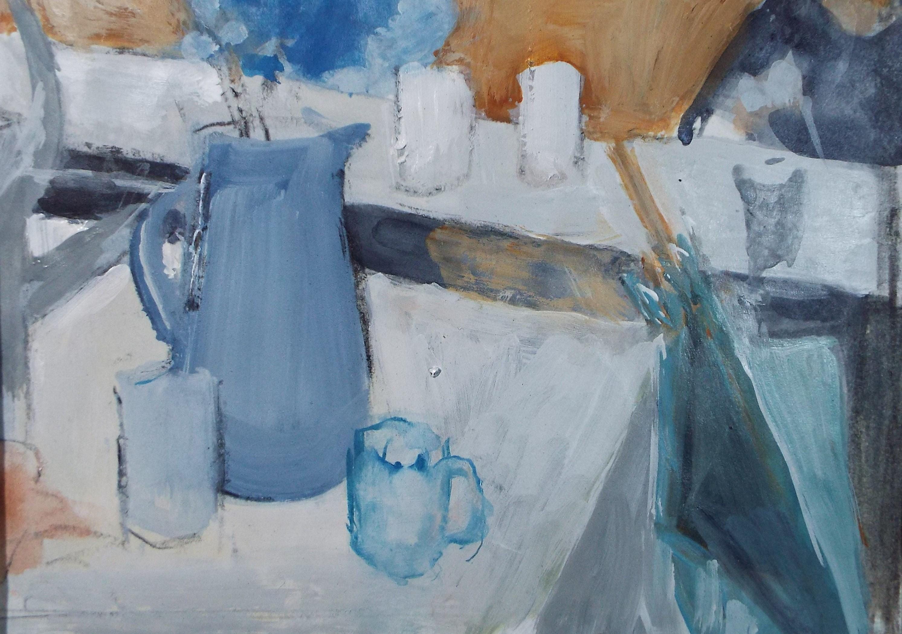 Original Watercolour & Gouache, 'Still Life with Jug and Umbrella', June Bevan, c1990's