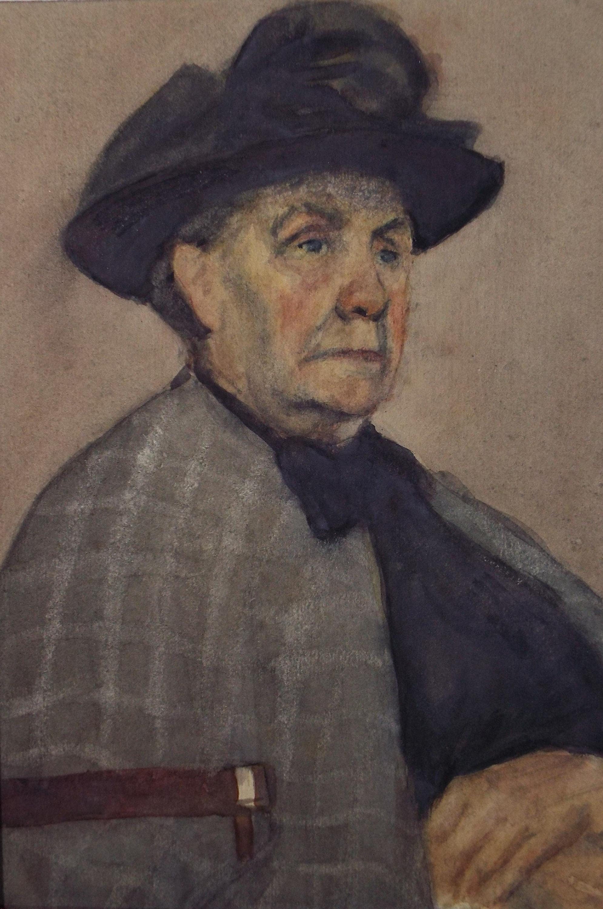 Original watercolour & Gouache , 'Woman in a black Hat', Harry Thomas, Dated 1918