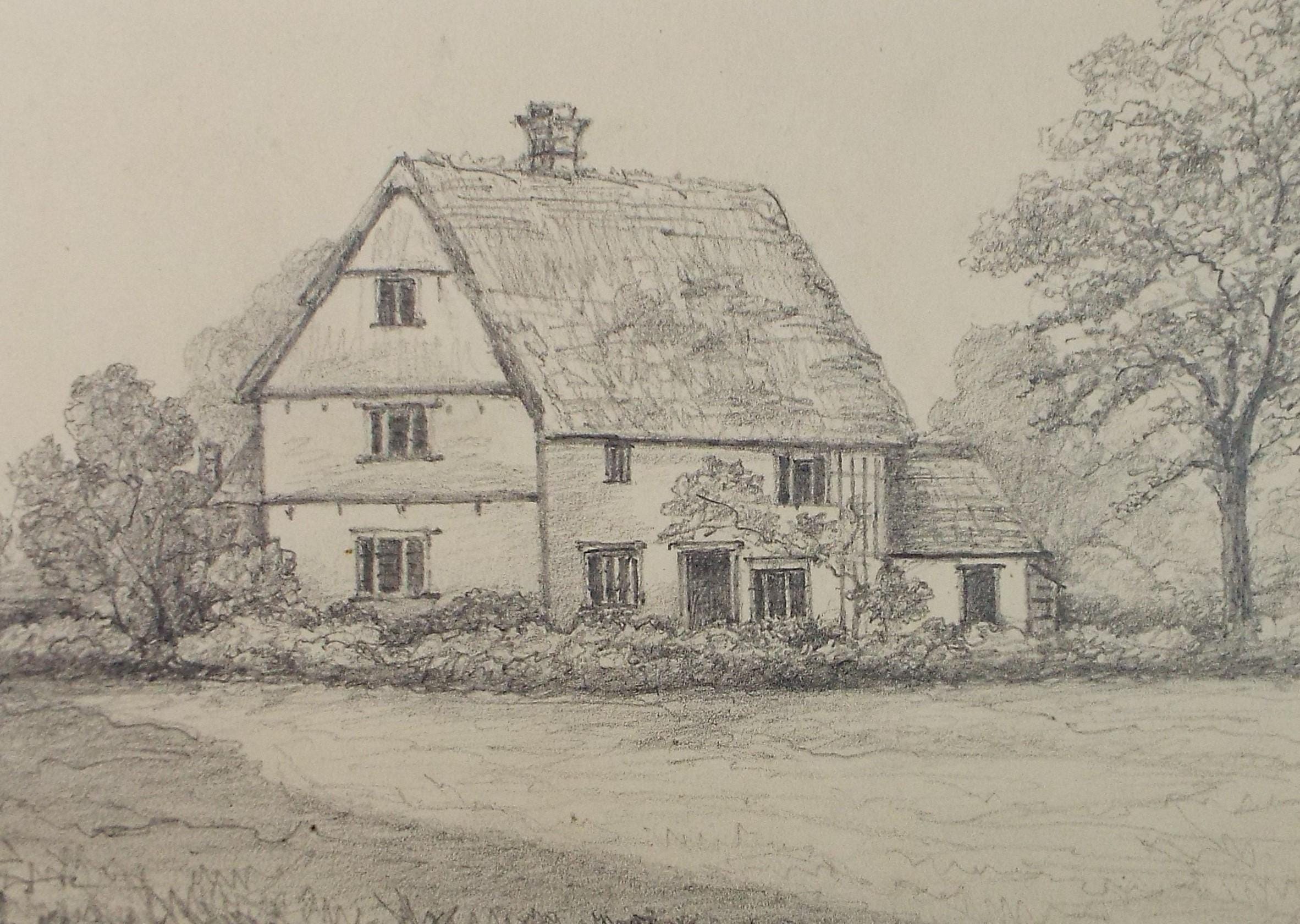 Original Pencil drawing, 'The Rat Catchers Cottage - Stradbroke', Dated 1877', artist unknown