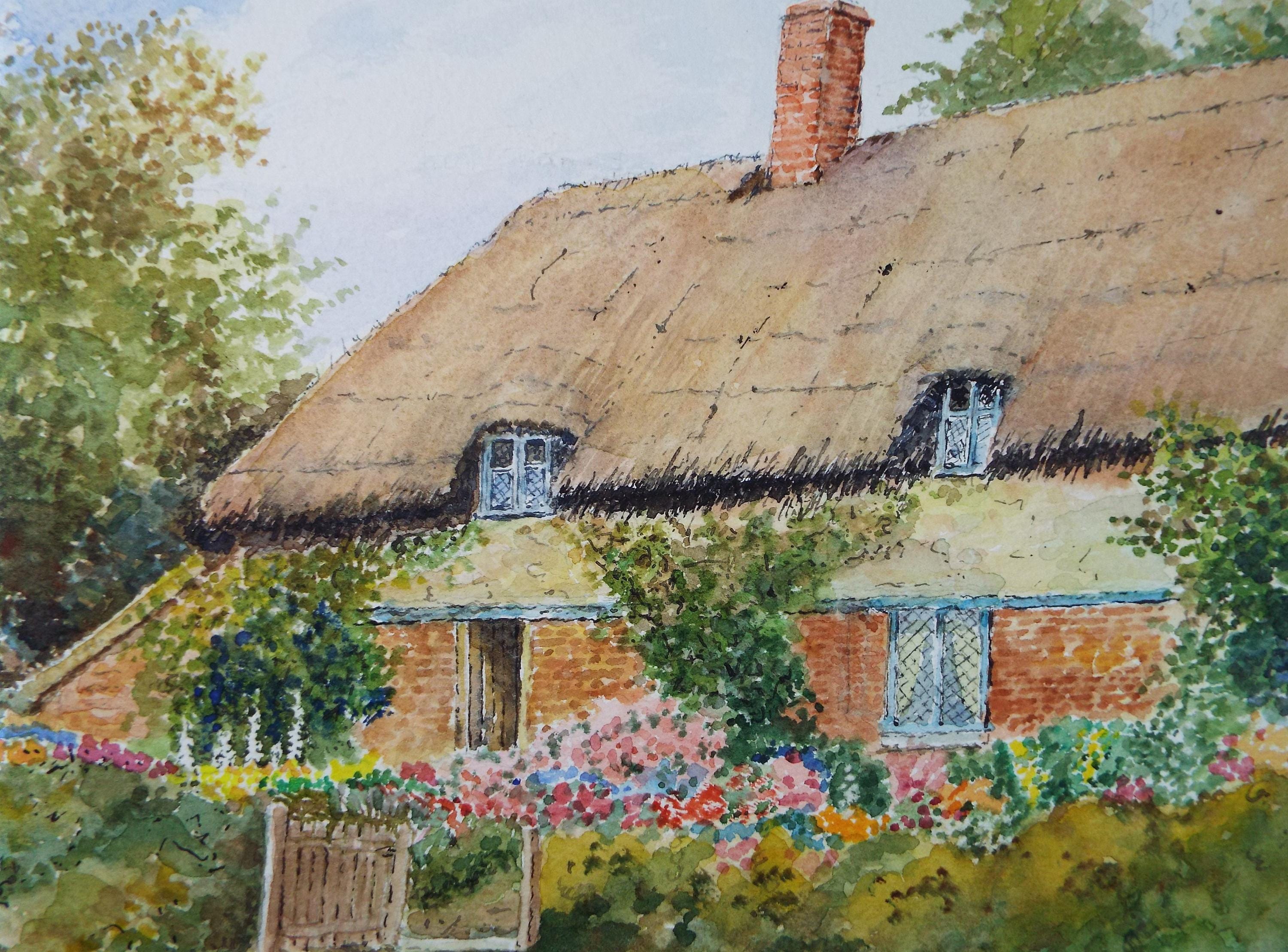 Original Watercolour, 'Country Cottage', c1980's, V.R. Burrow