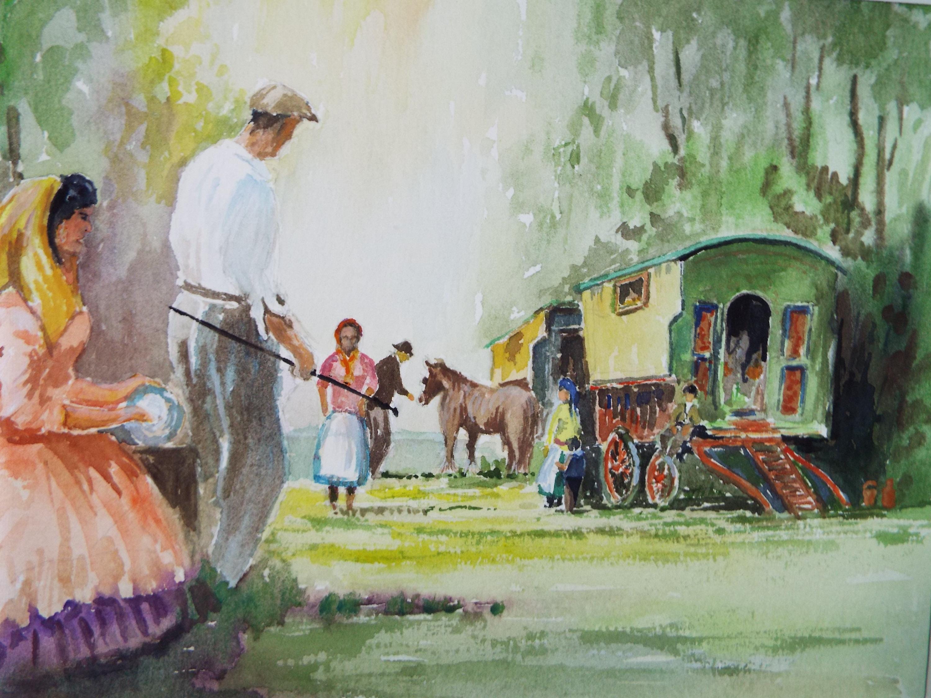 Original Watercolour,' Travellers Caravans' c1980's ,V R Burrow