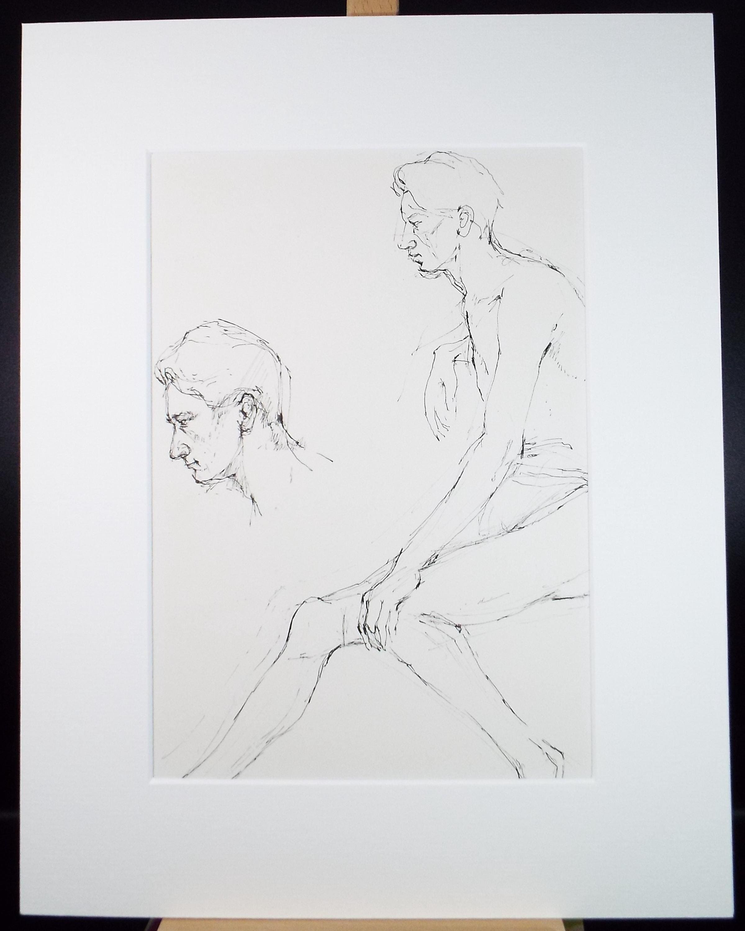 Pen & ink drawing 'Seated Male figure', c1950s, C.D. Finley