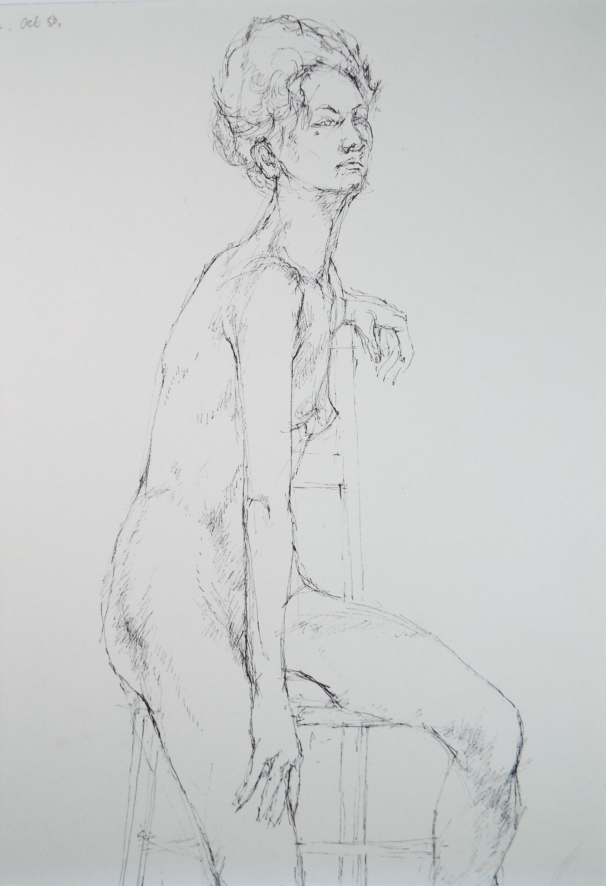 Pen & ink drawing 'Seated Female figure', c1950s, C.D. Finley