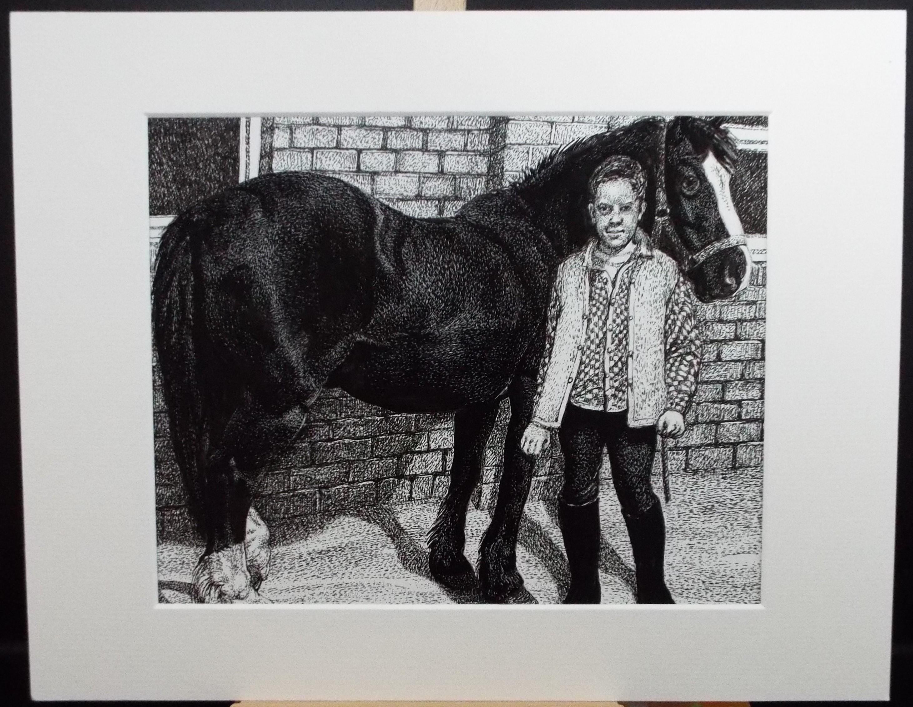 Original Scraperboard & ink drawing, 'The Groom', Lorraine Abraham RSMA (1941-2023), Circa 1990's