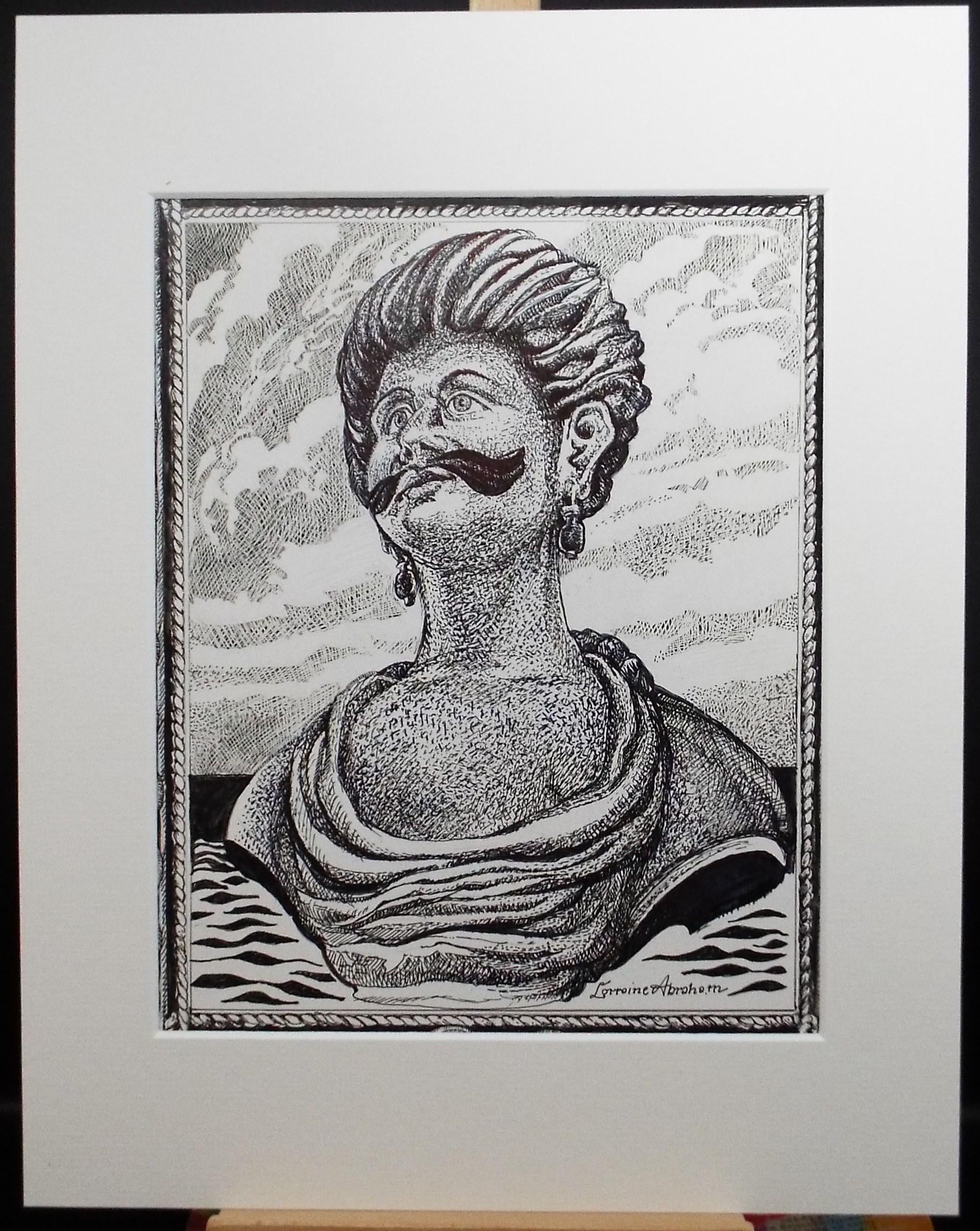 Original Scraperboard & Ink drawing, 'Figurehead', Lorraine Abraham RSMA (1941-2023), Circa 1990's