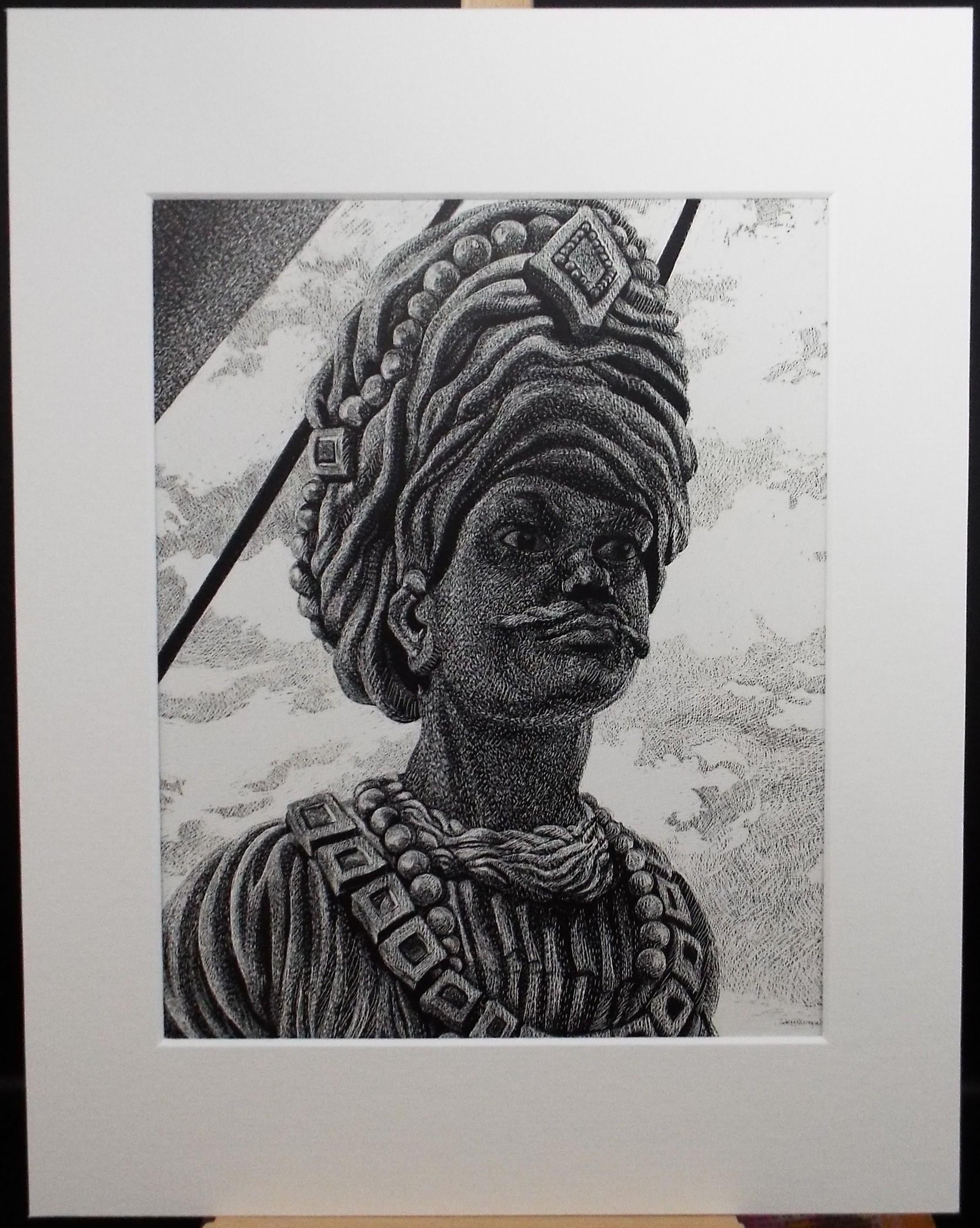 Original Scraperboard drawing, 'Man in a Turban', Lorraine Abraham RSMA (1941-2023), Circa 1990's