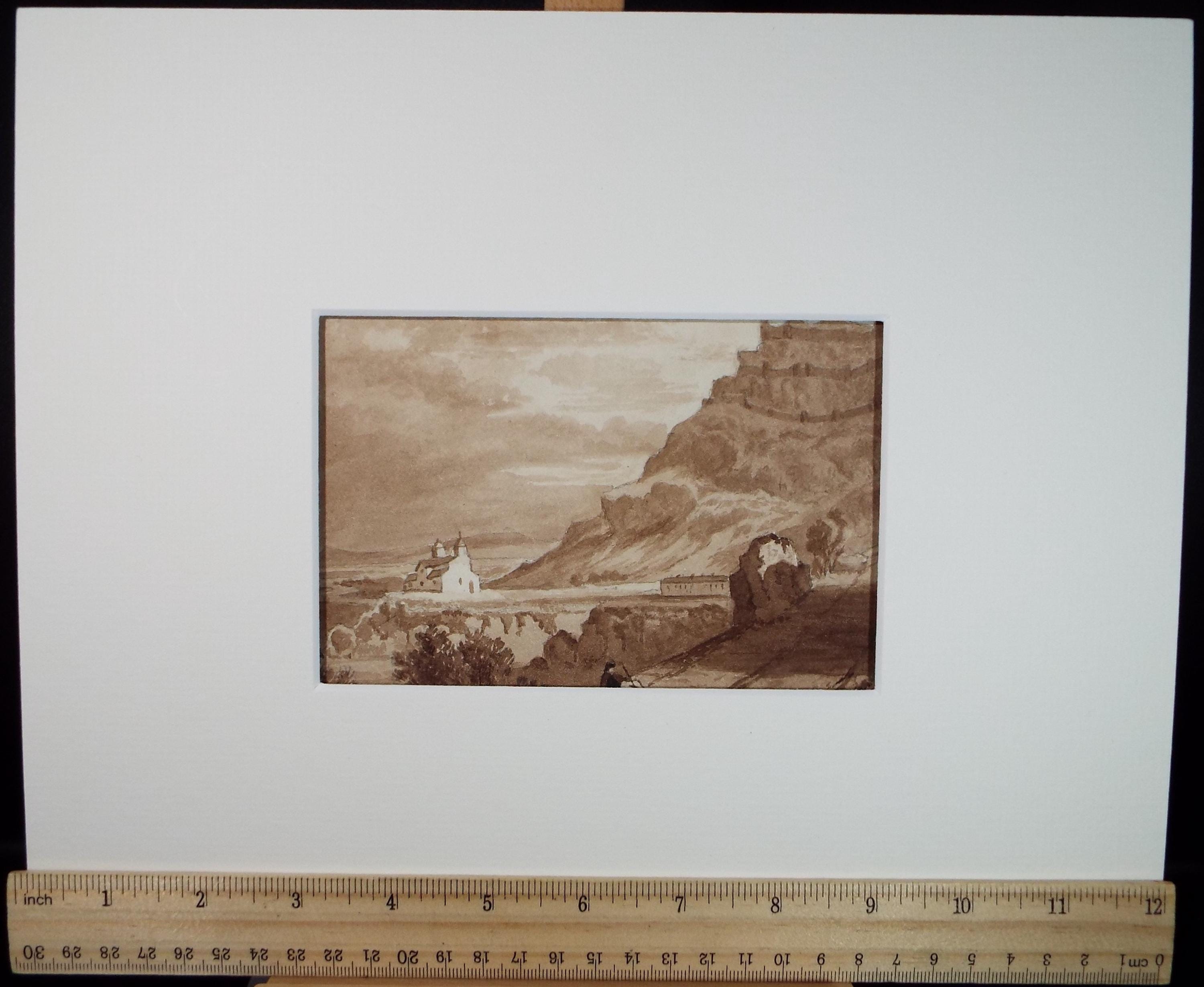 Original Watercolour, 'Escarpment with Buildings below', unknown artist, Dated 1880