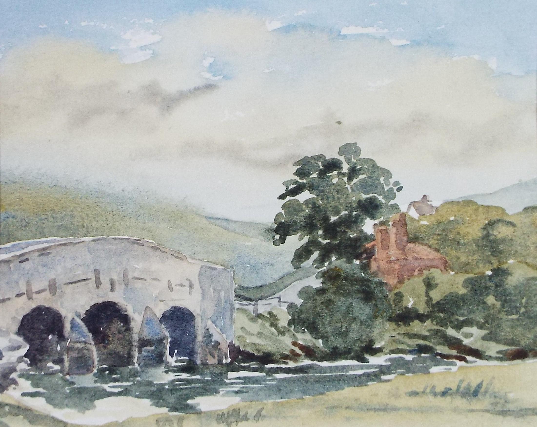 Original Watercolour, 'Stone Bridge', c1990's, Unknown Artist