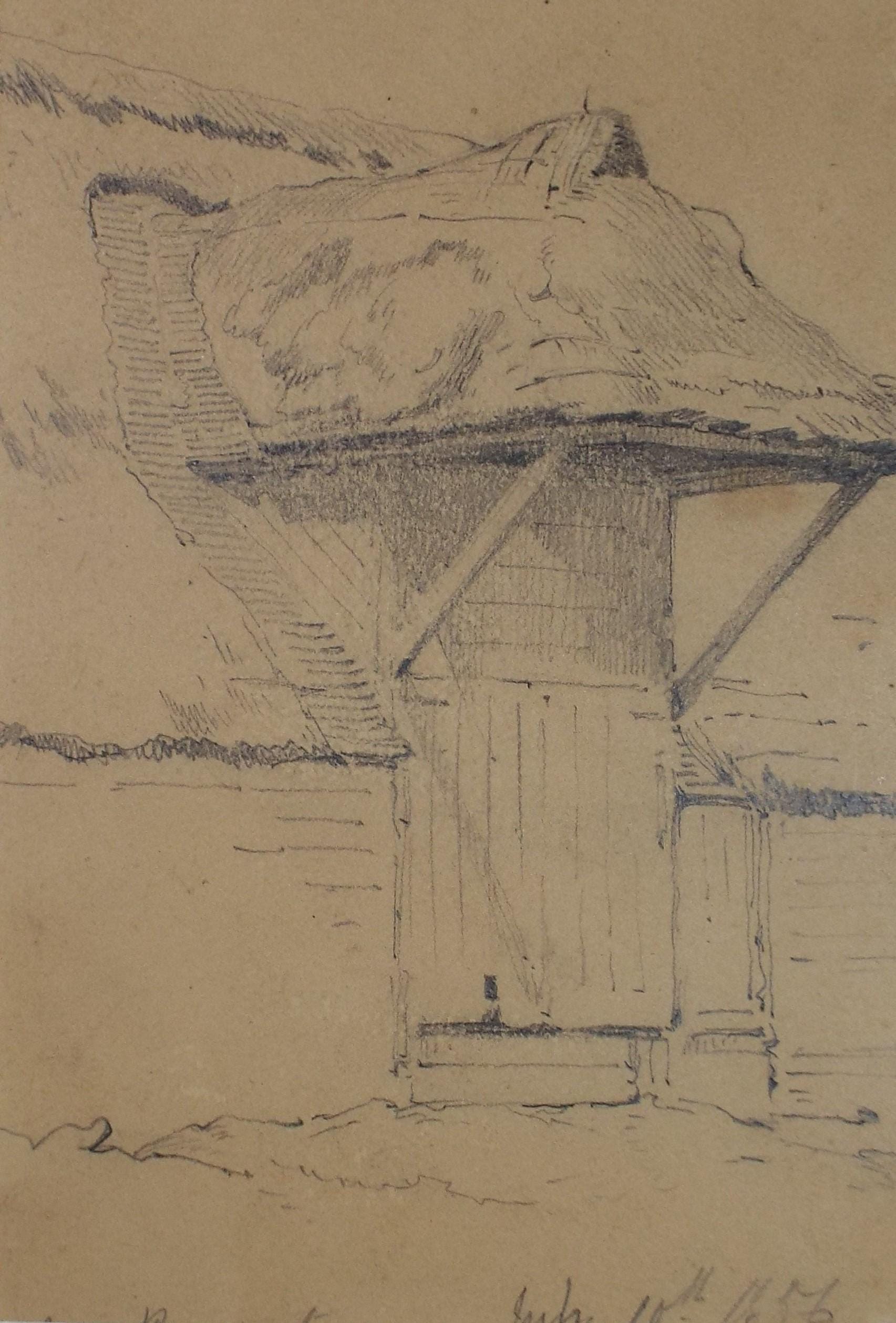 Original Pencil Drawing, 'Barn, Near Ramsgate', Dated 1856, Artist Unknown