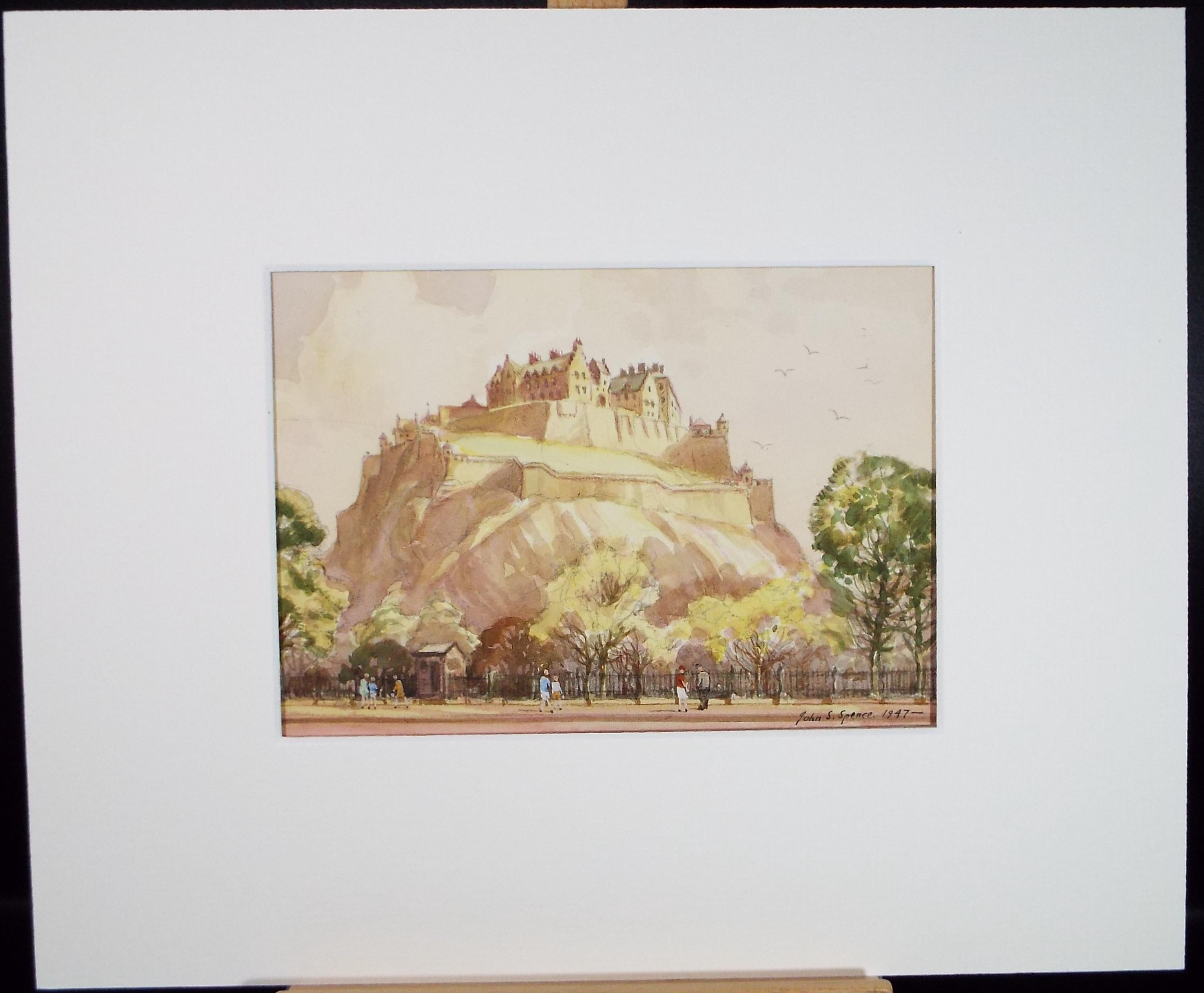 Original Watercolour ,'Edinburgh Castle from Princes Street', John S. Spence, Dated 1947