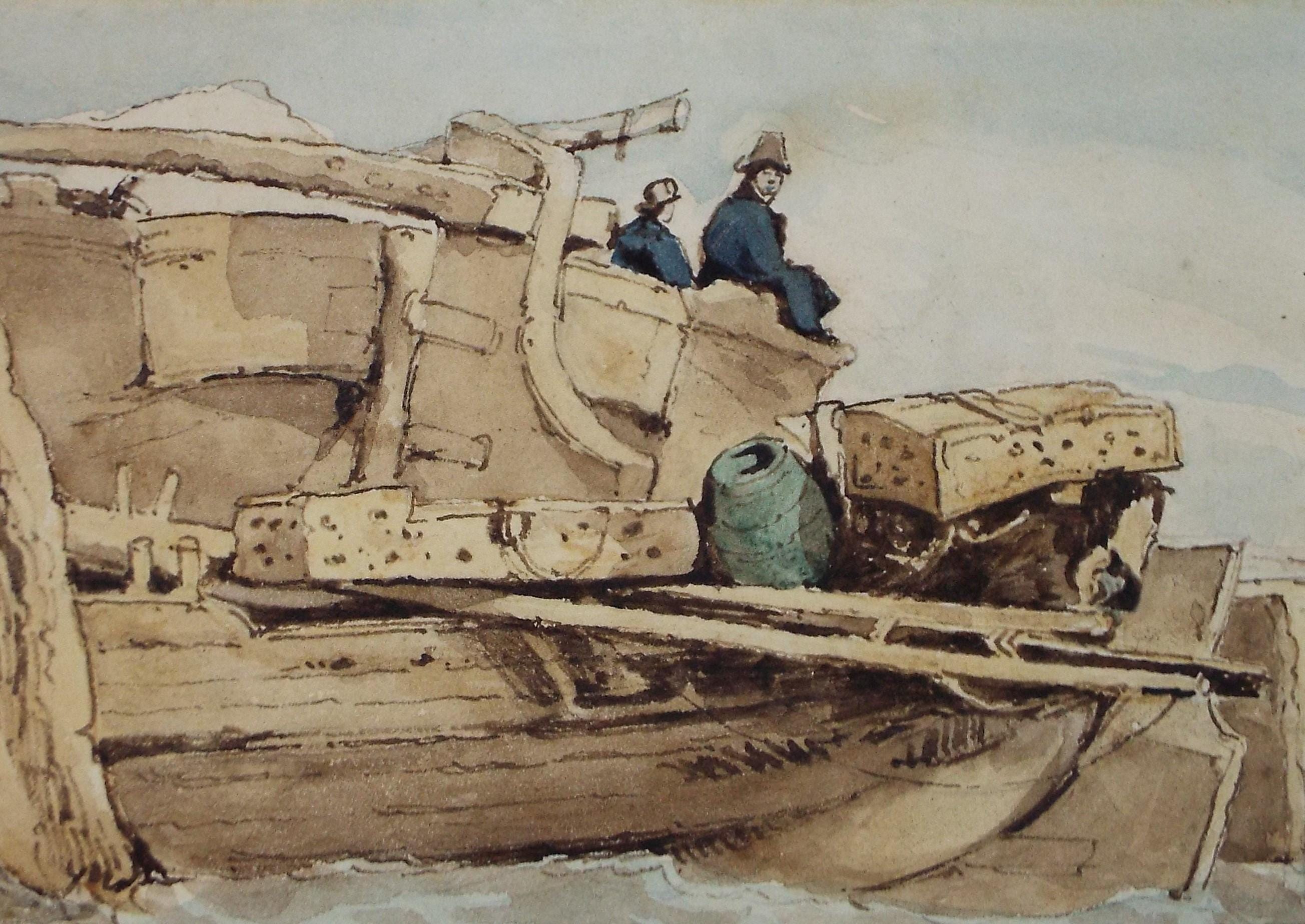 Original Watercolour on paper, 'Barges at St Petersburg', John Crampton (1805-1886), circa 1830's