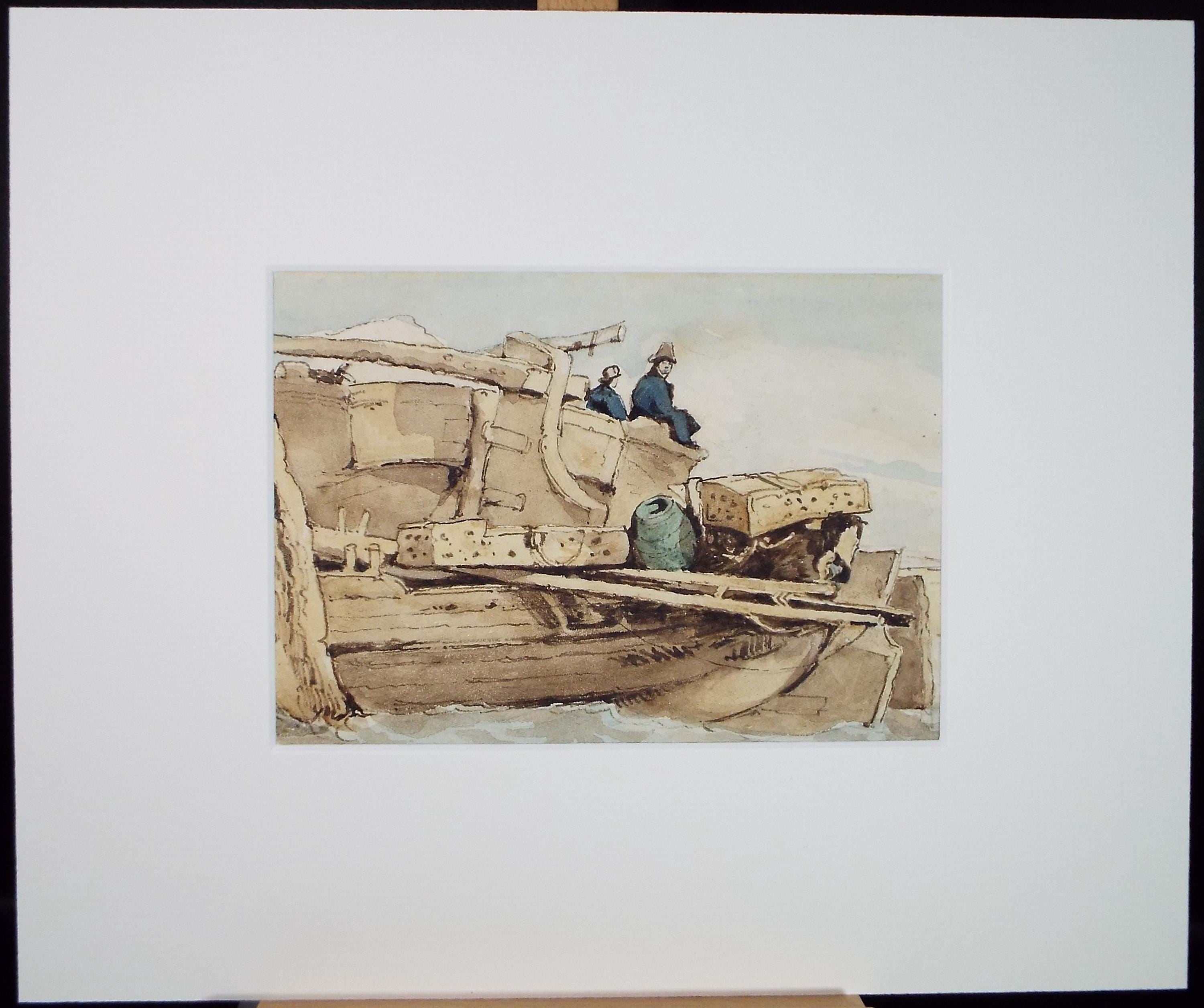 Original Watercolour on paper, 'Barges at St Petersburg', John Crampton (1805-1886), circa 1830's